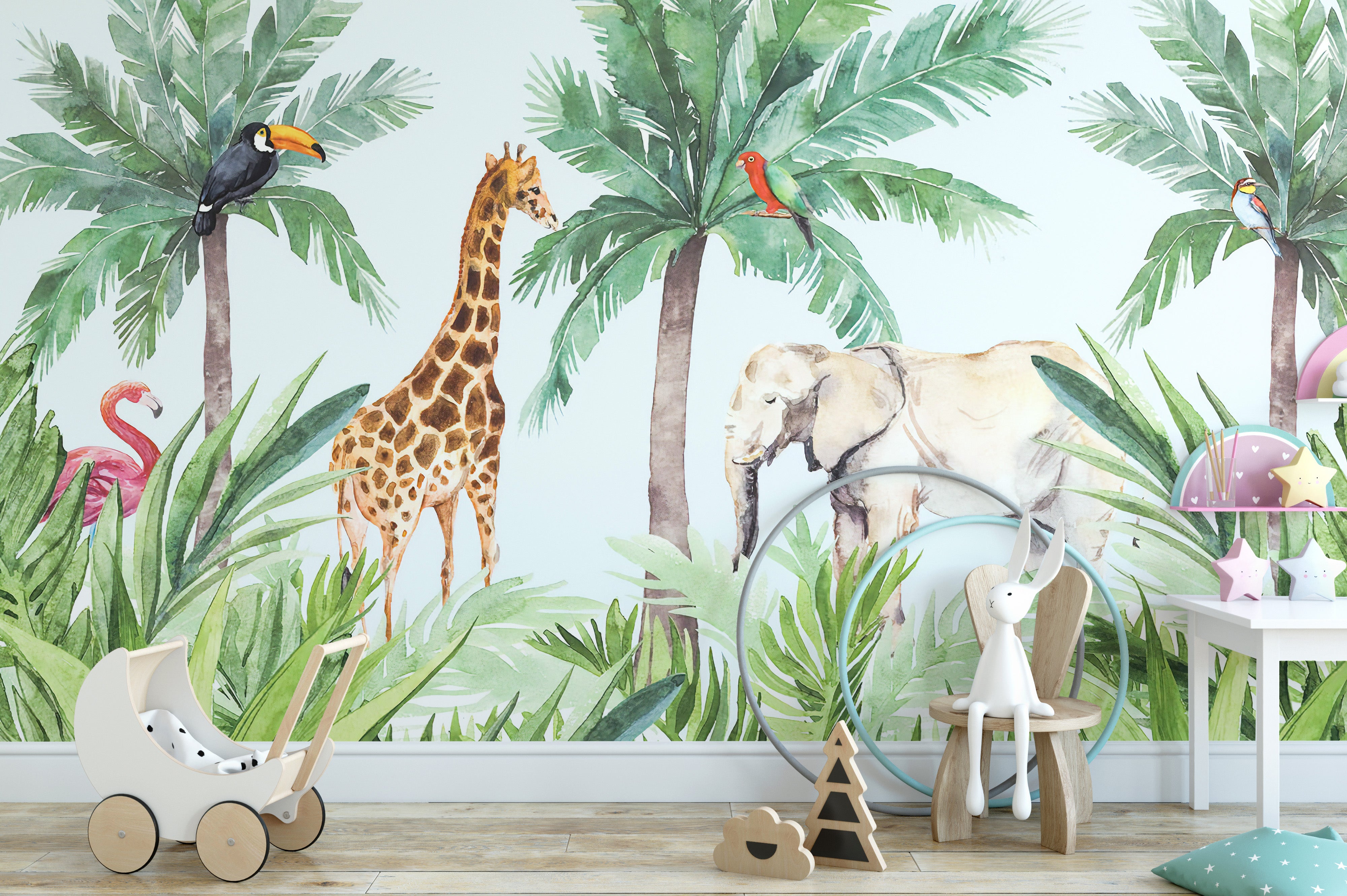 Cute watercolor animals wallpaper for kids
