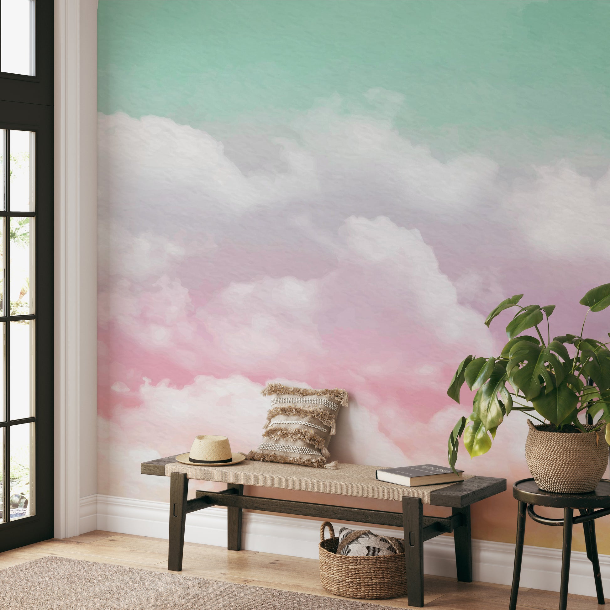 Soft pastel watercolor cloud wallpaper design
