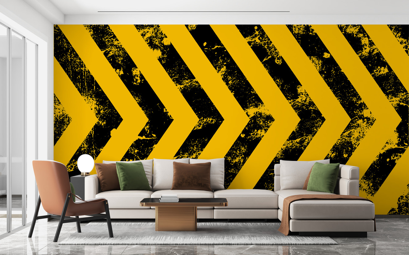 Bold black and yellow hazard stripes wallpaper
