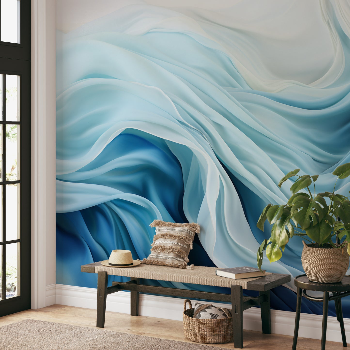 Contemporary abstract flowing silk wallpaper design
