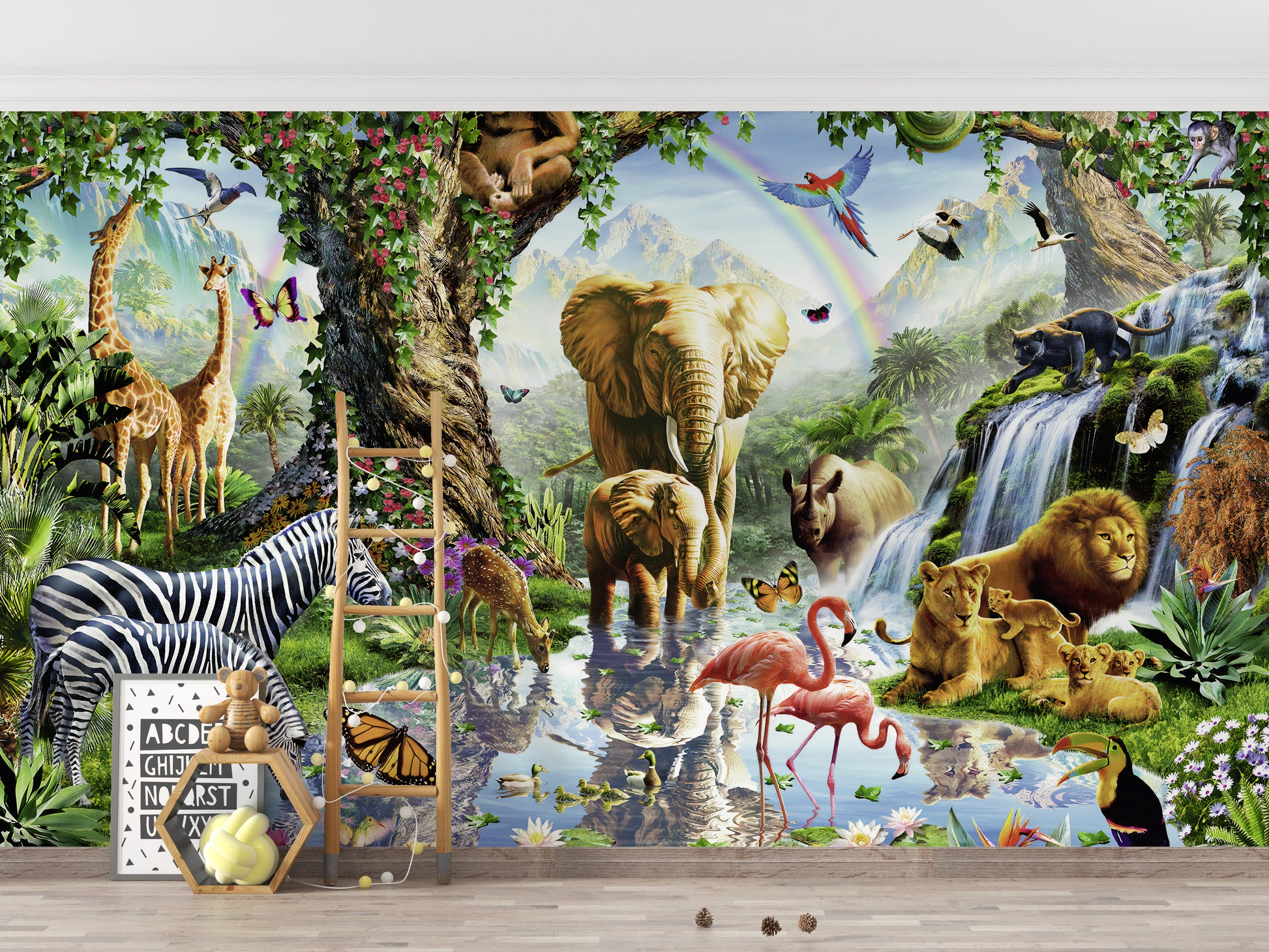 Artistic jungle animals 3D mural for walls
