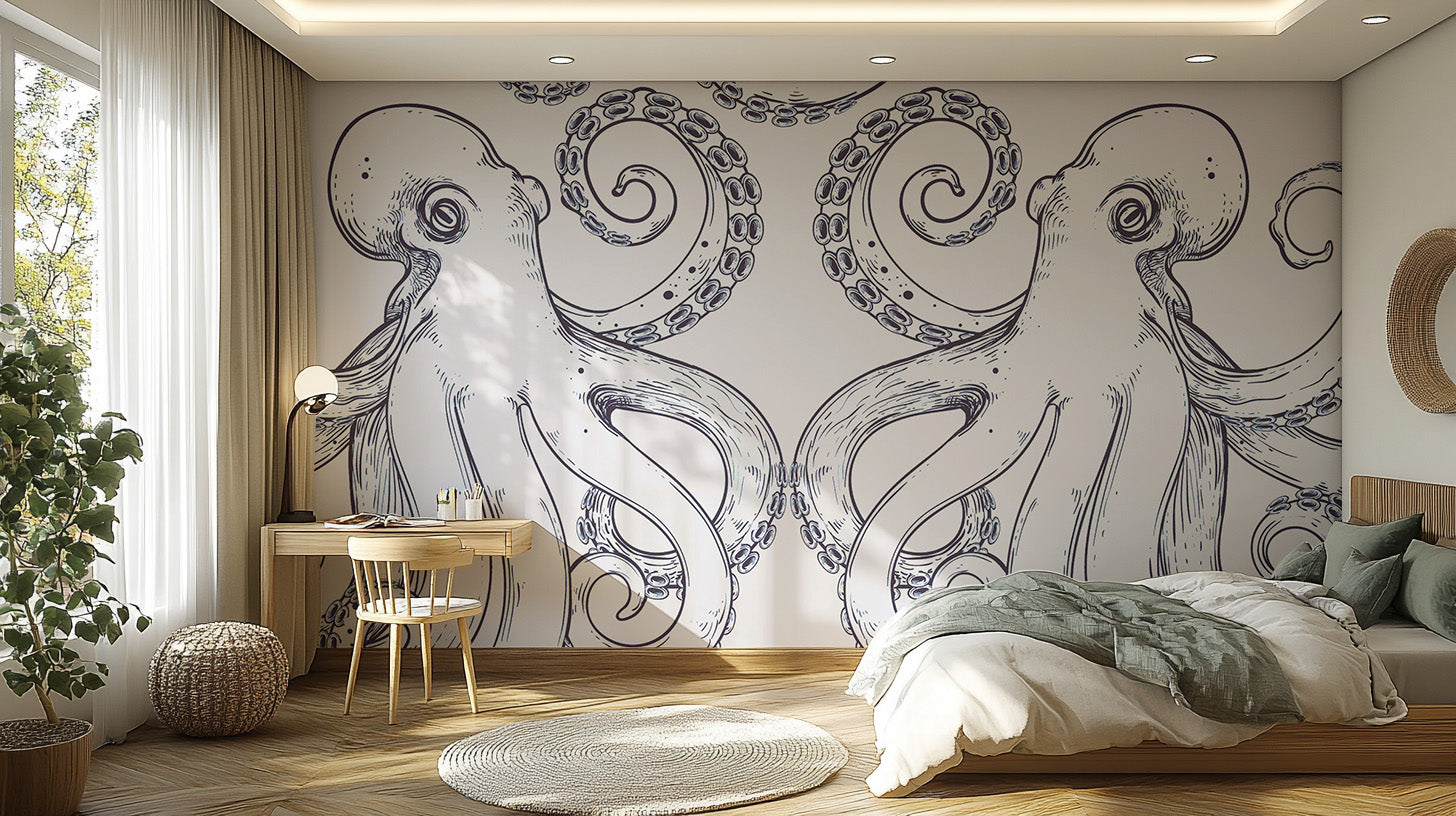 Majestic giant octopus mural for an oceanic wall design.
