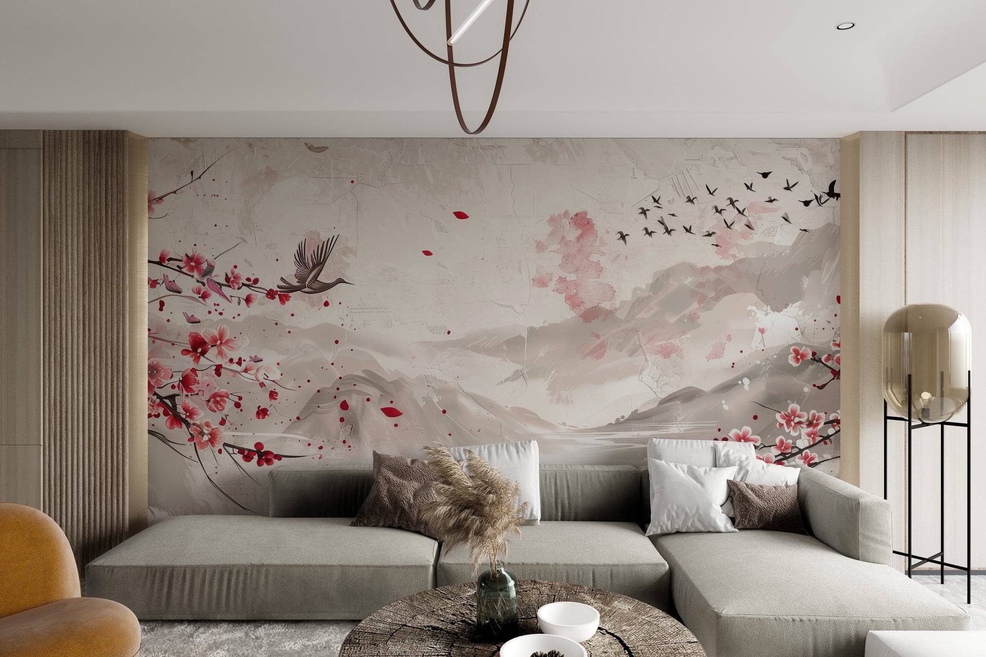 Oriental cherry blossom decor mural
