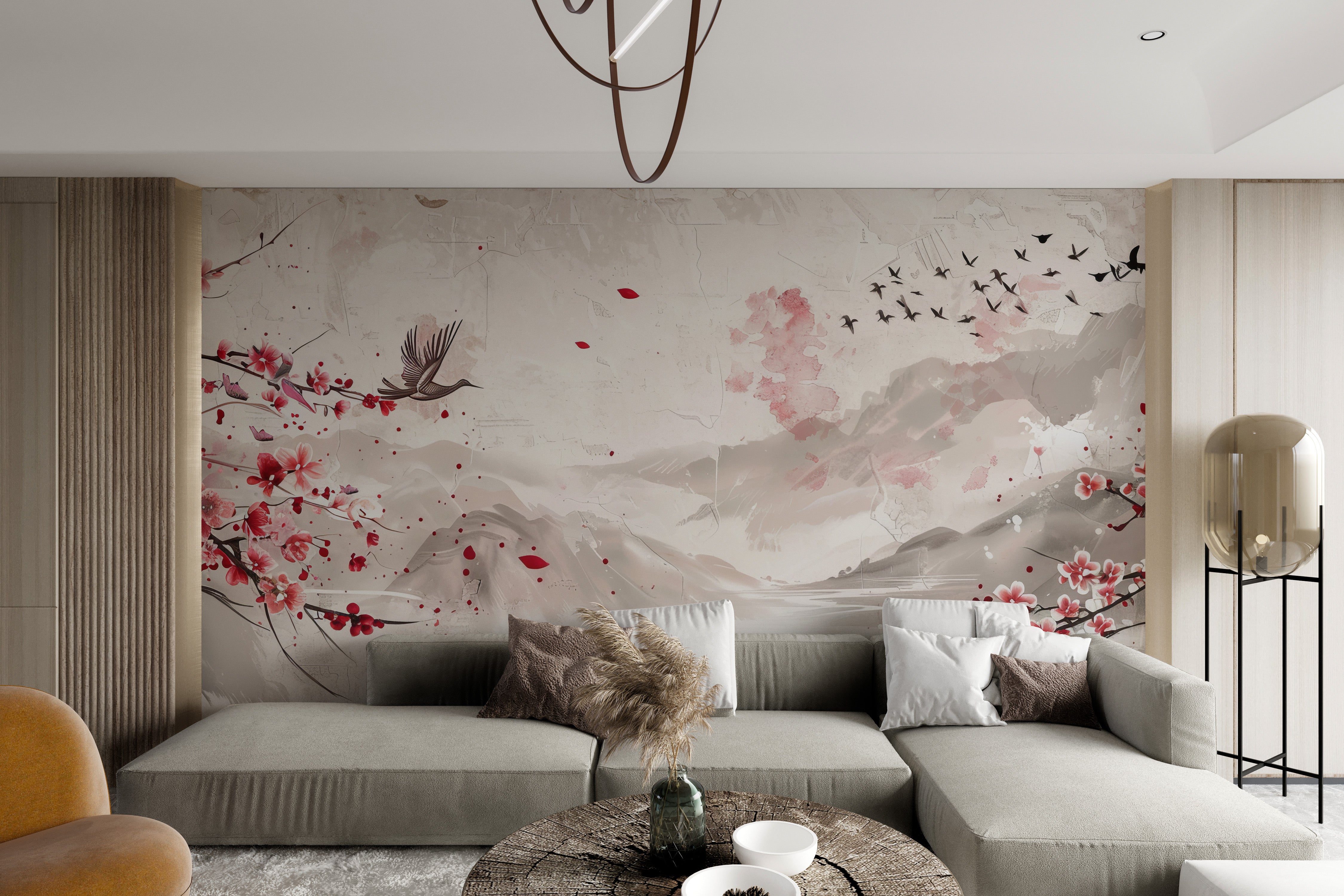 Oriental cherry blossom decor mural
