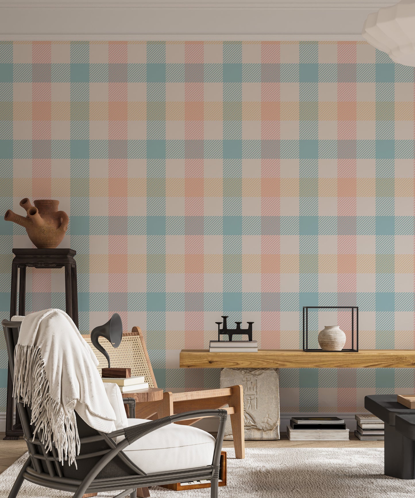 Vichy Pattern Pastel Gingham Stripe Geometric Wallpaper