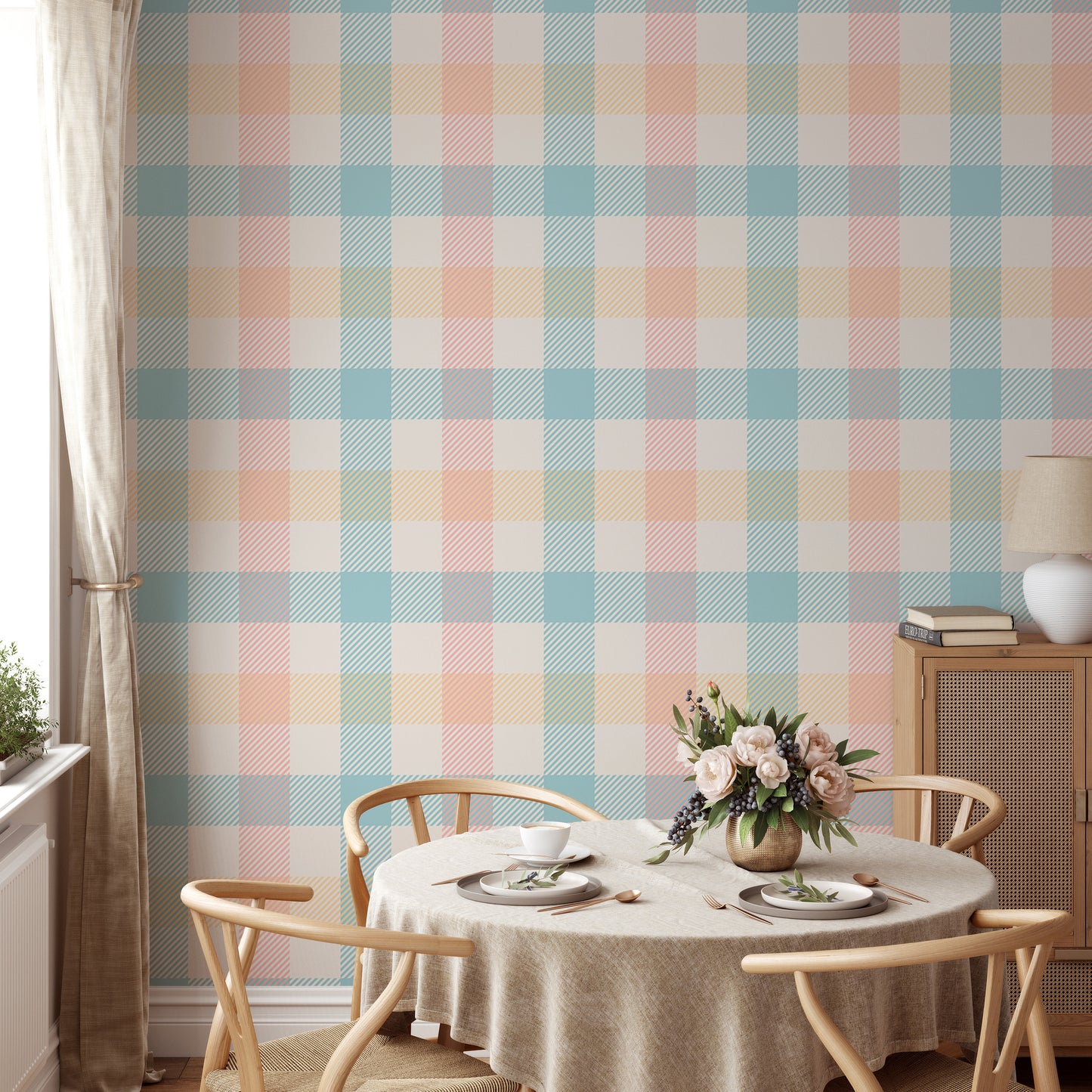 Vichy Pattern Pastel Gingham Stripe Geometric Wallpaper