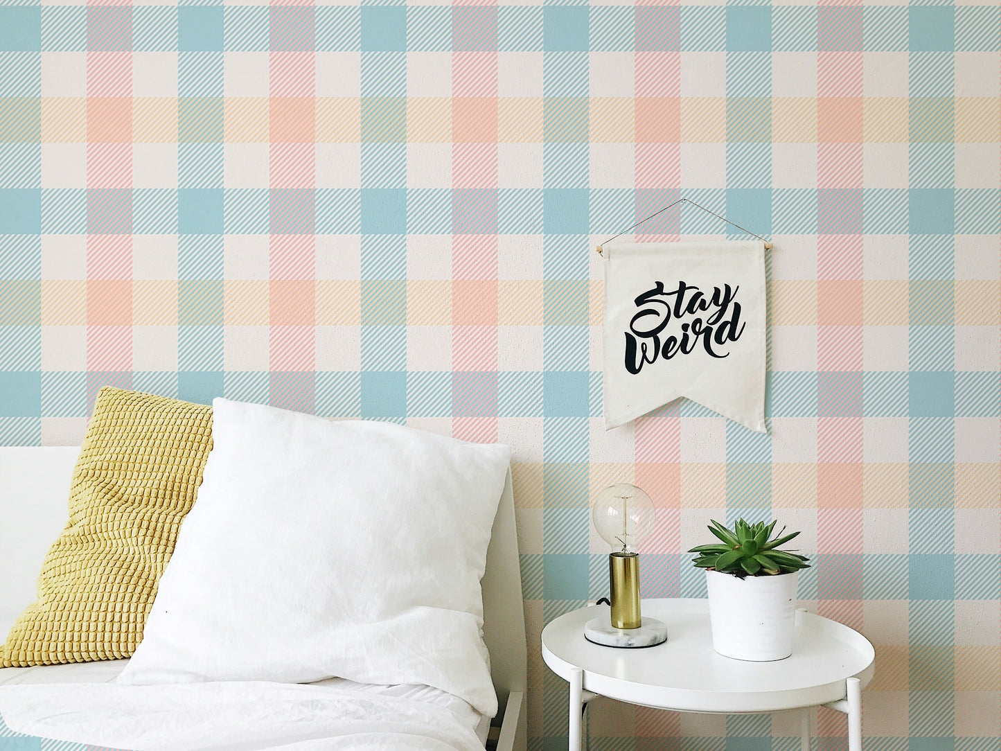 Vichy Pattern Pastel Gingham Stripe Geometric Wallpaper