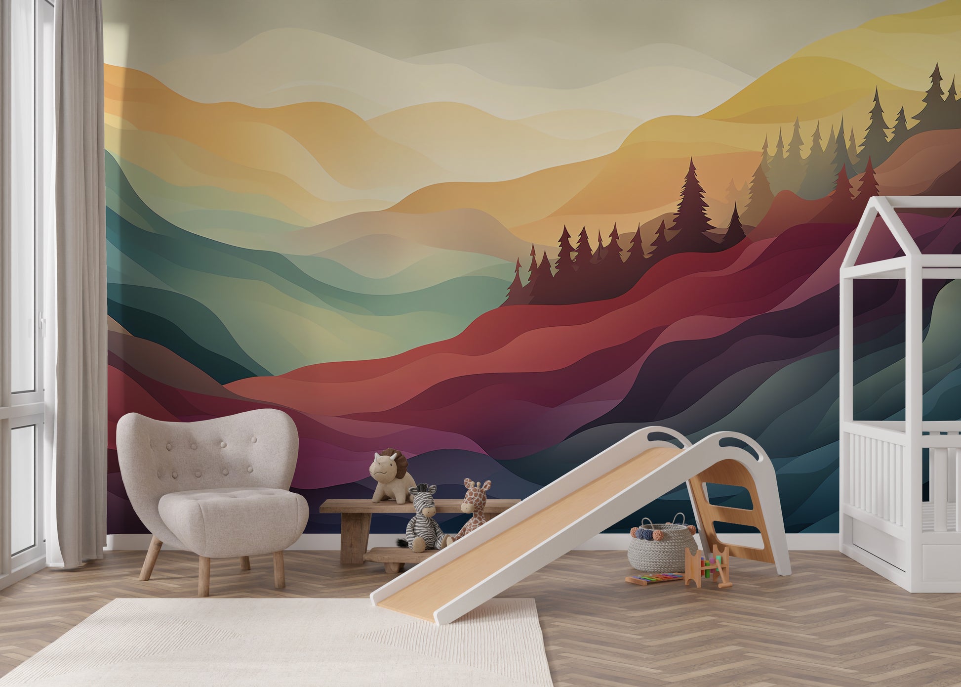 Modern landscape wall mural with soft gradient design
