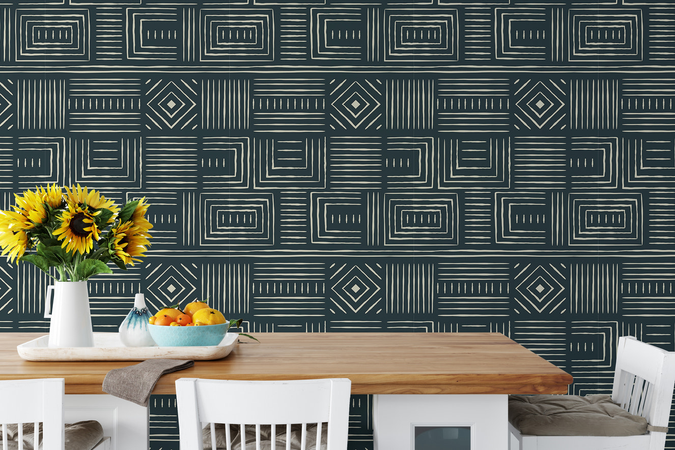 Africa Tribal Art Ethnic Green Background Geometric Wallpaper