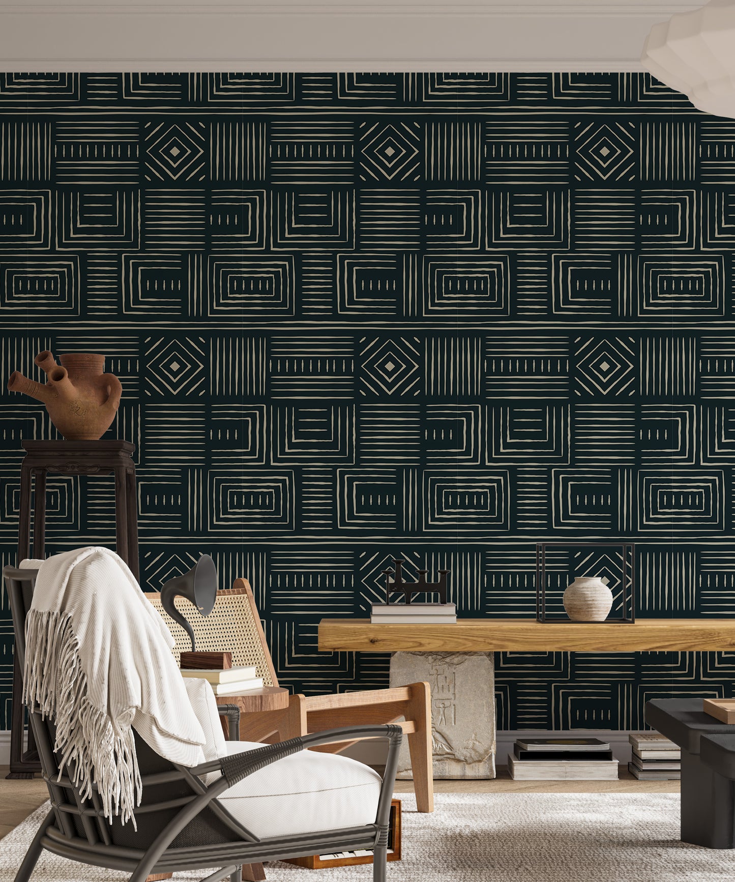 Africa Tribal Art Ethnic Green Background Geometric Wallpaper