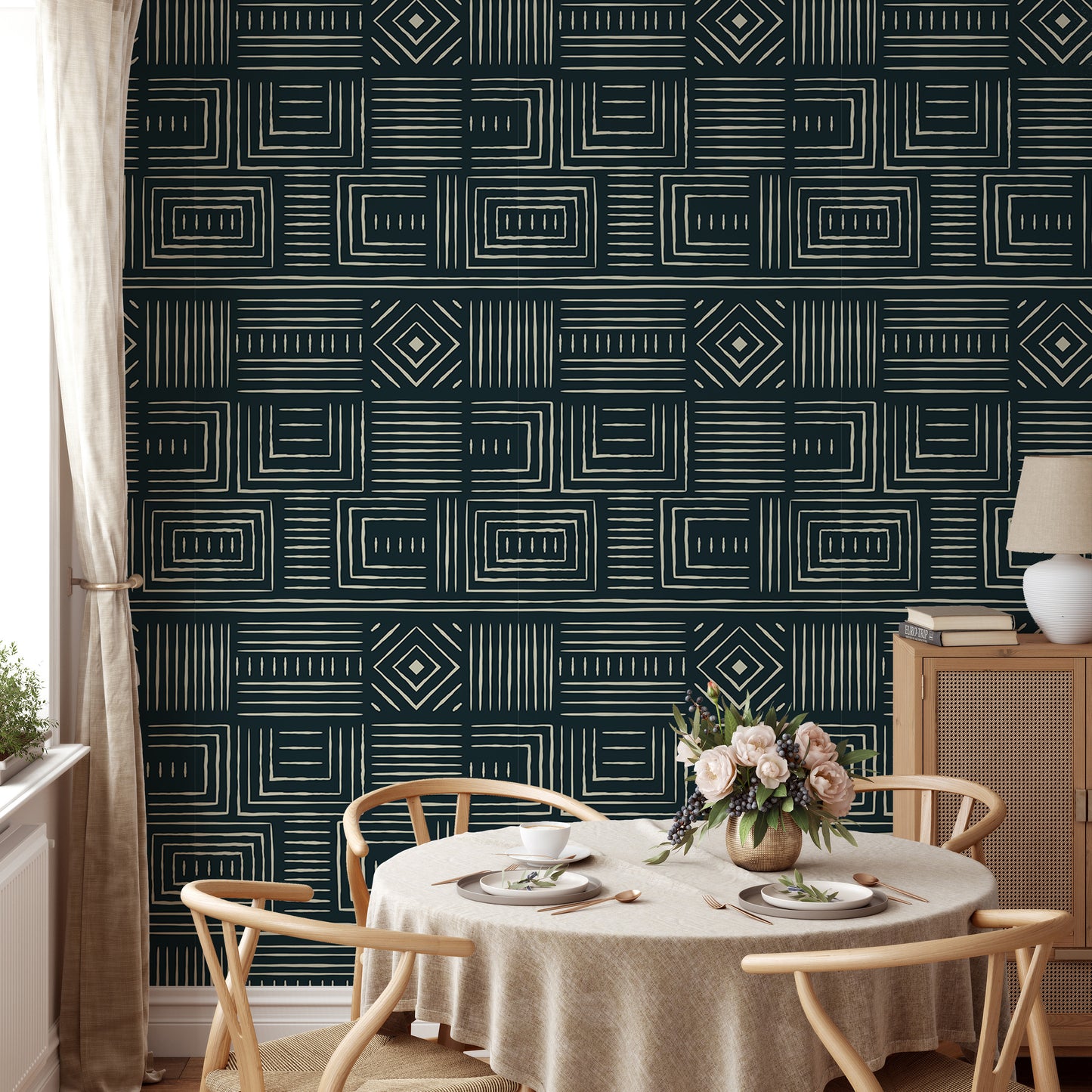 Africa Tribal Art Ethnic Green Background Geometric Wallpaper