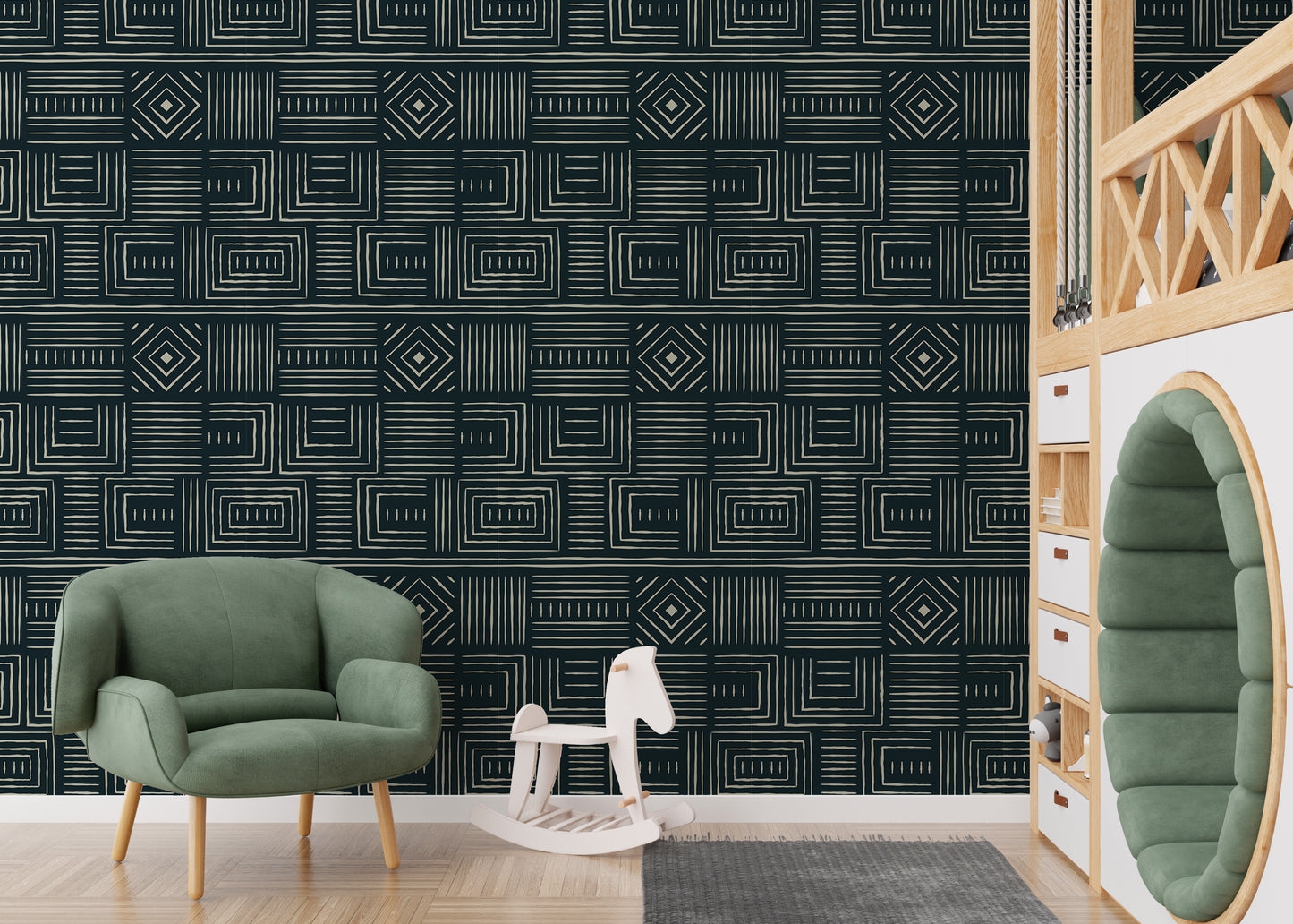 Africa Tribal Art Ethnic Green Background Geometric Wallpaper