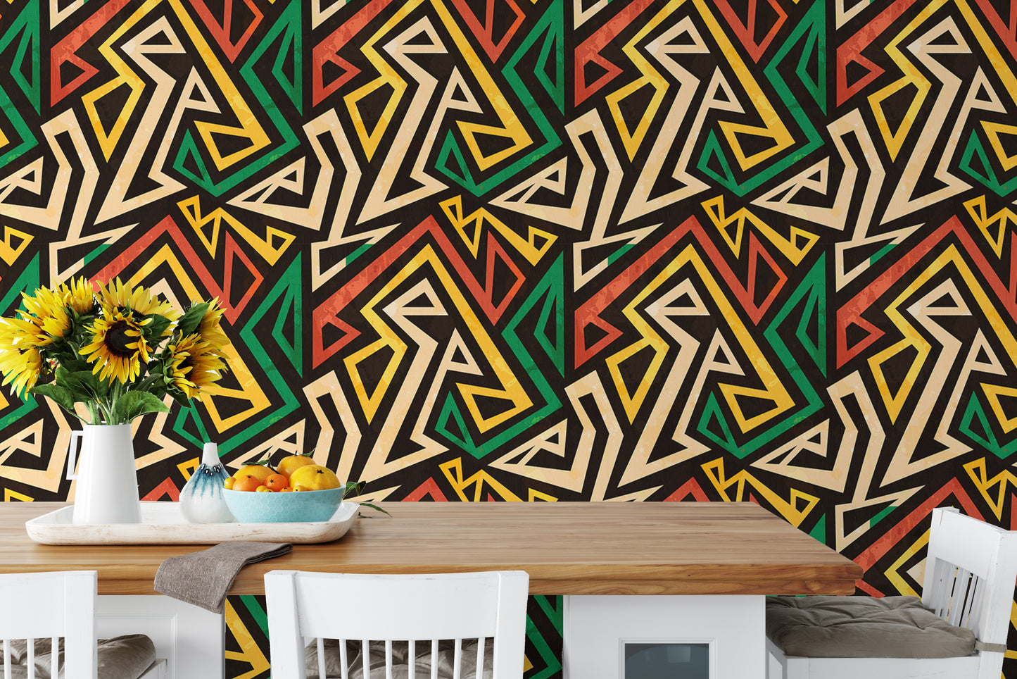 African Geometric Repeat Pattern Grunge Effect Wallpaper