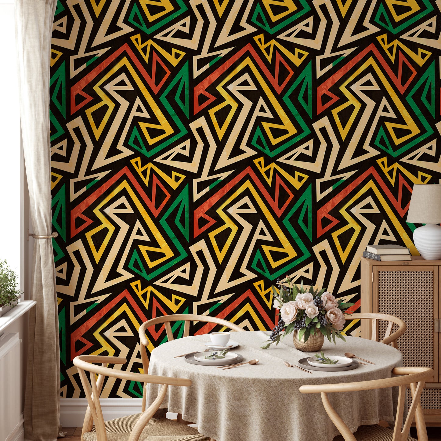 African Geometric Repeat Pattern Grunge Effect Wallpaper