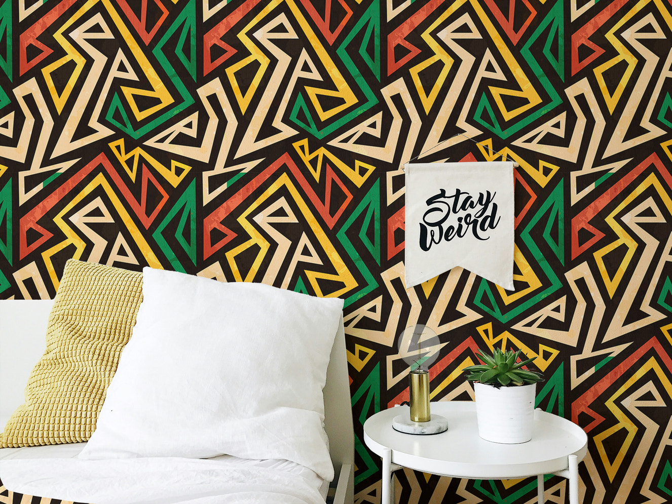 African Geometric Repeat Pattern Grunge Effect Wallpaper