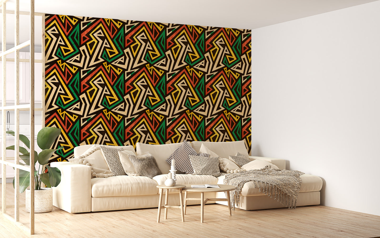 African Geometric Repeat Pattern Grunge Effect Wallpaper