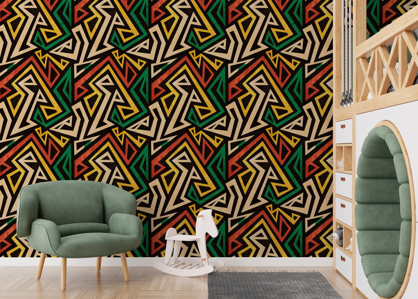 African Geometric Repeat Pattern Grunge Effect Wallpaper