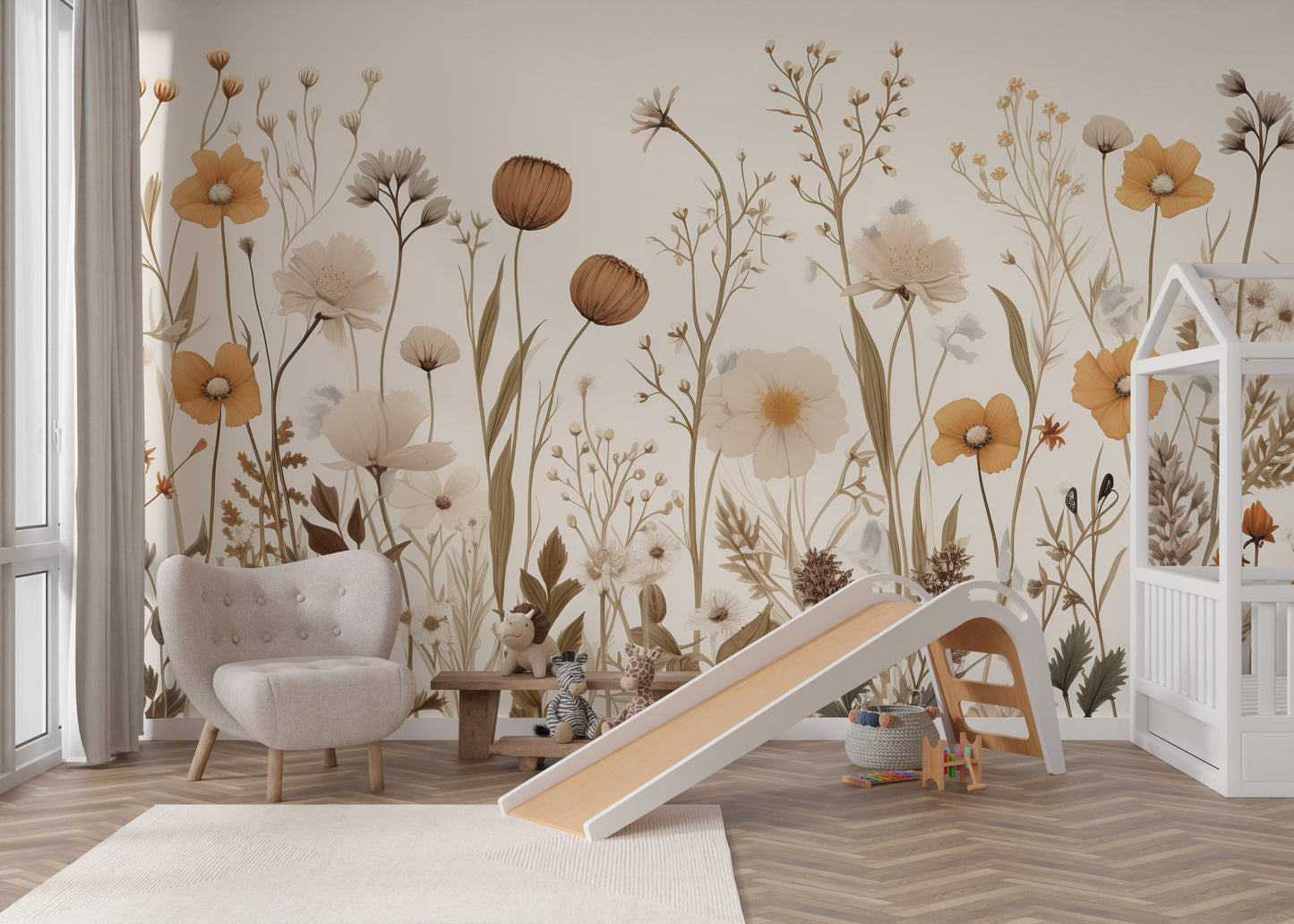 Earthy Wildflower Pattern Wallpaper