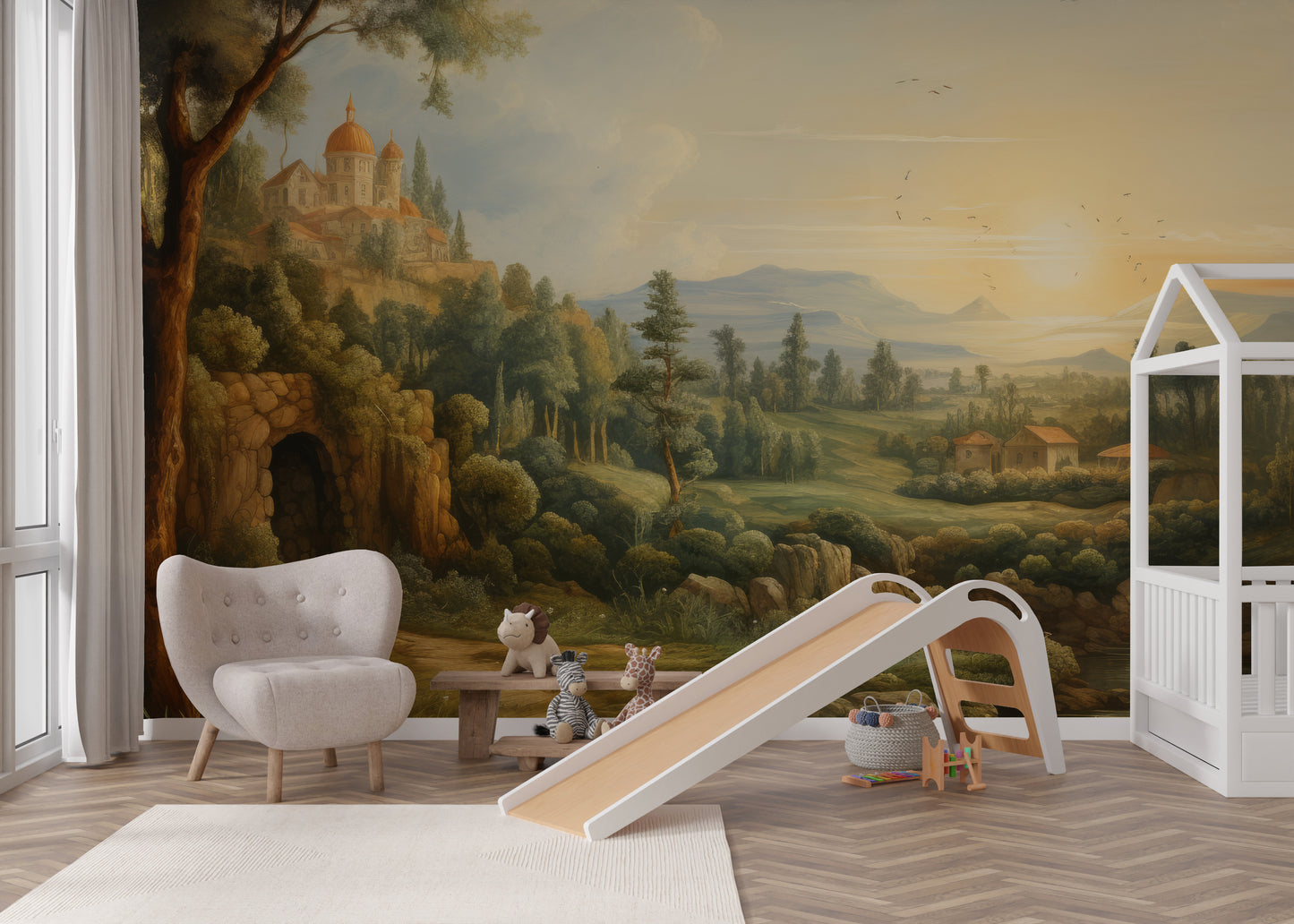 Timeless Mediterranean countryside mural for classic interiors
