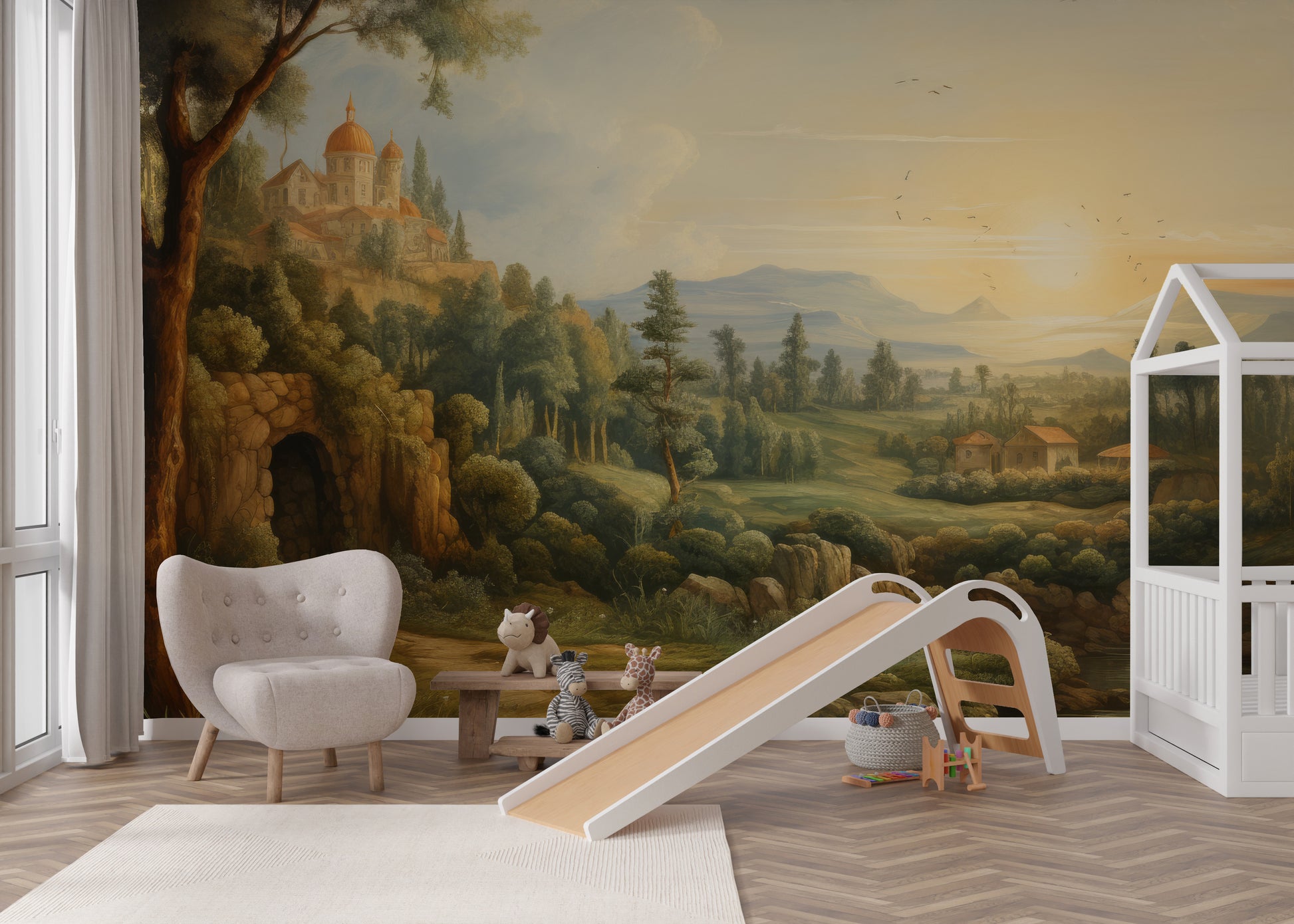 Timeless Mediterranean countryside mural for classic interiors
