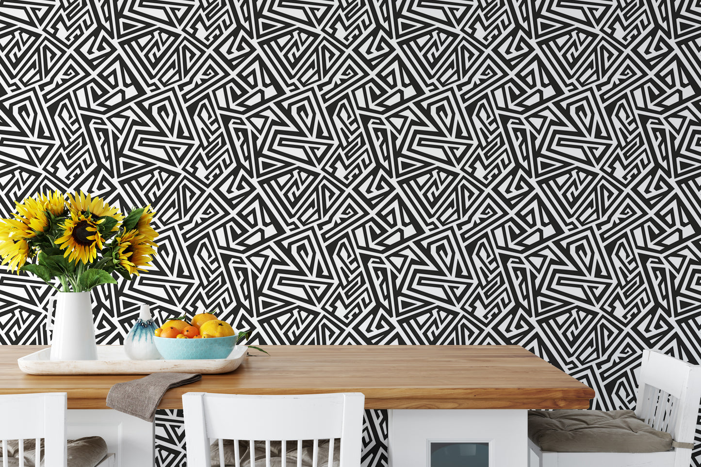 Black and White Monochrome Ancient Geometric Wallpaper