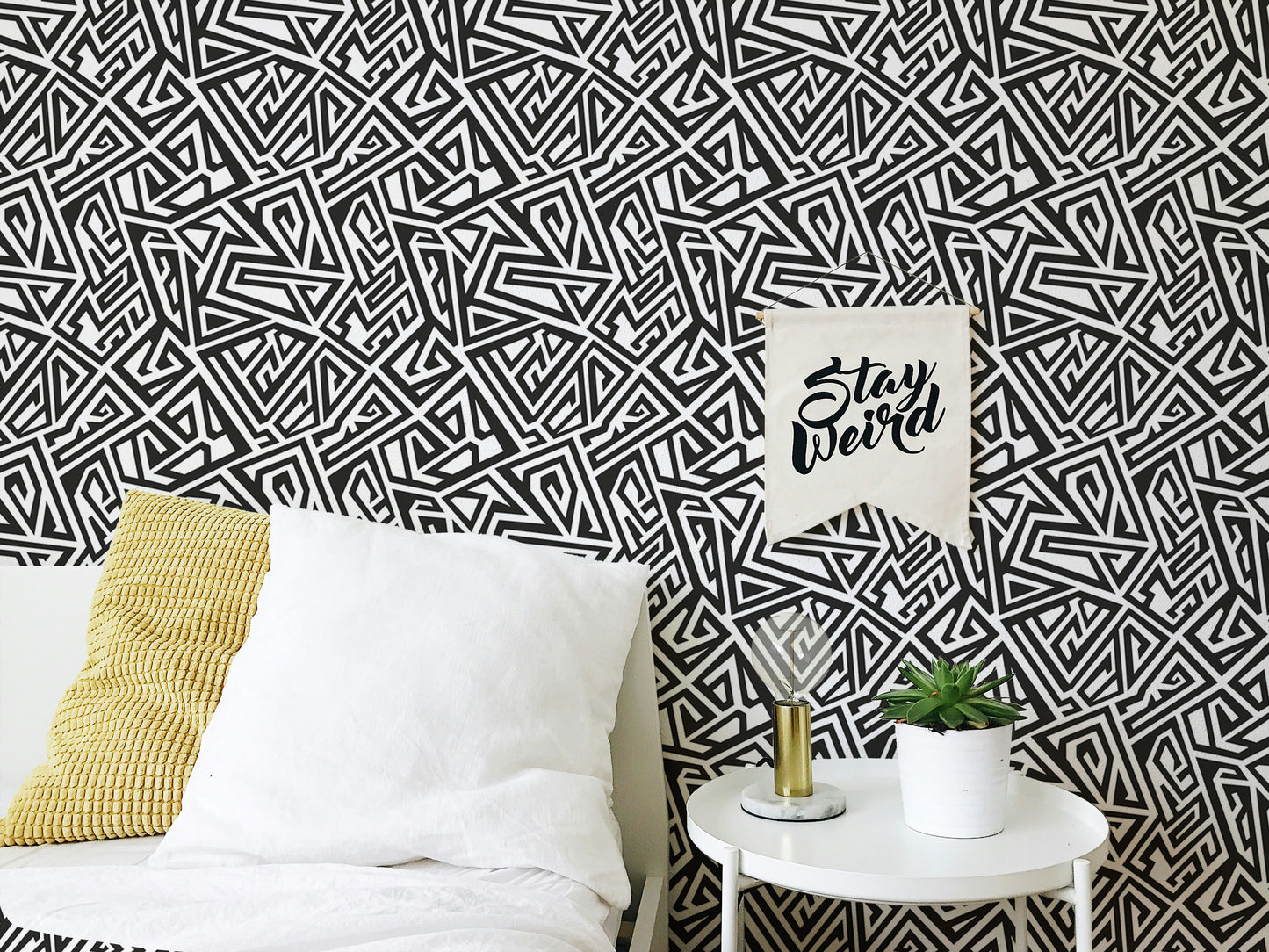 Black and White Monochrome Ancient Geometric Wallpaper