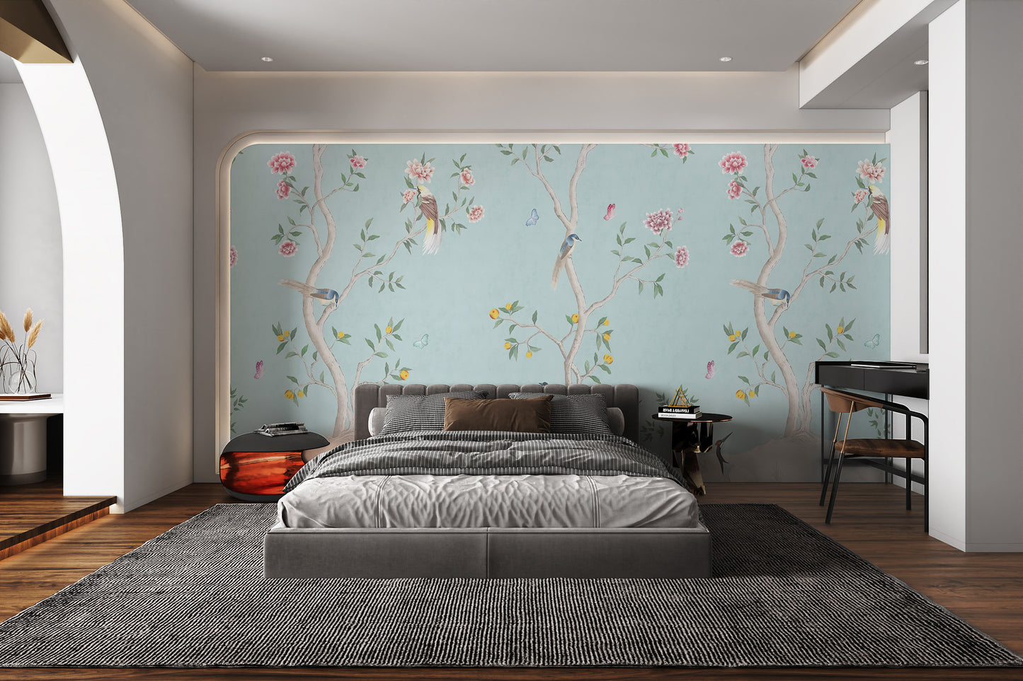 Birds and Roses Chinoiserie Wall Mural