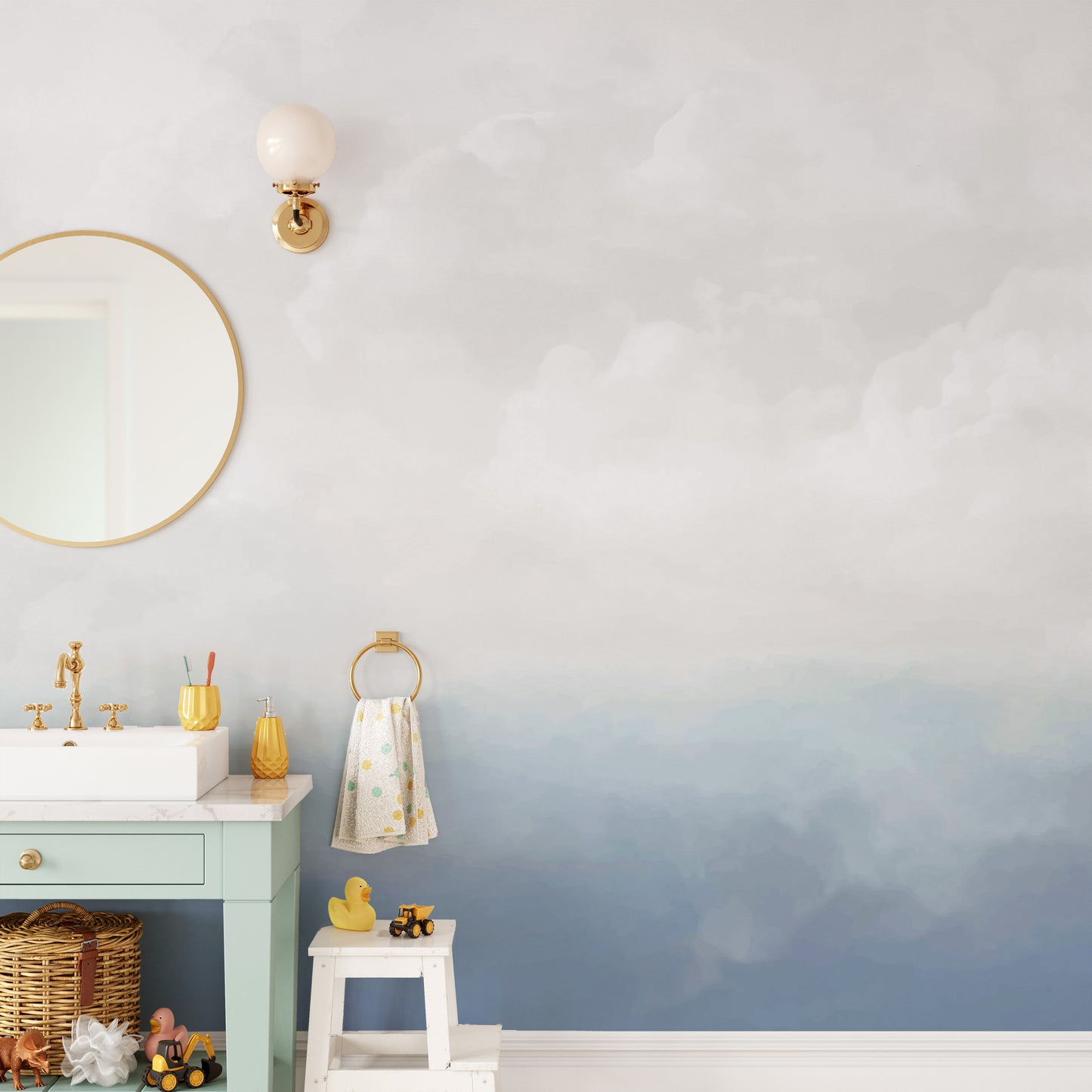 Dreamy blue sky wallpaper for relaxing room decor
