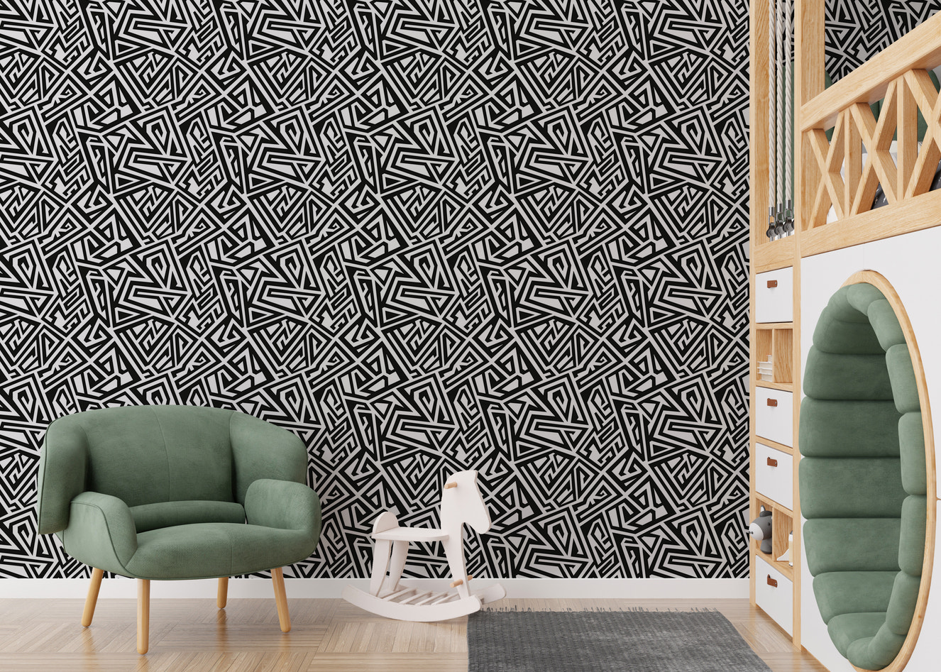 Black and White Monochrome Ancient Geometric Wallpaper