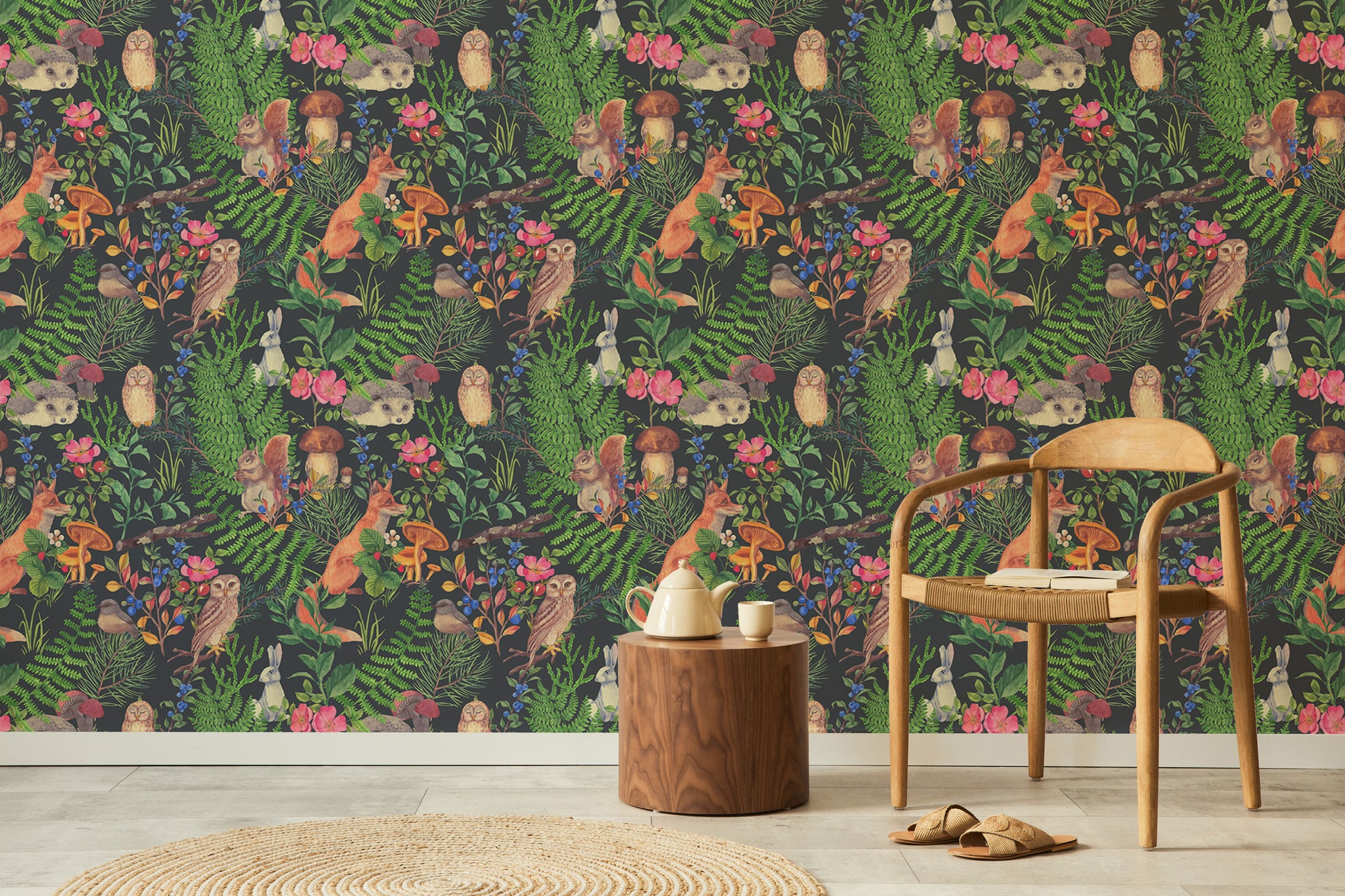 Hand-drawn forest animal pattern perfect for wall decor