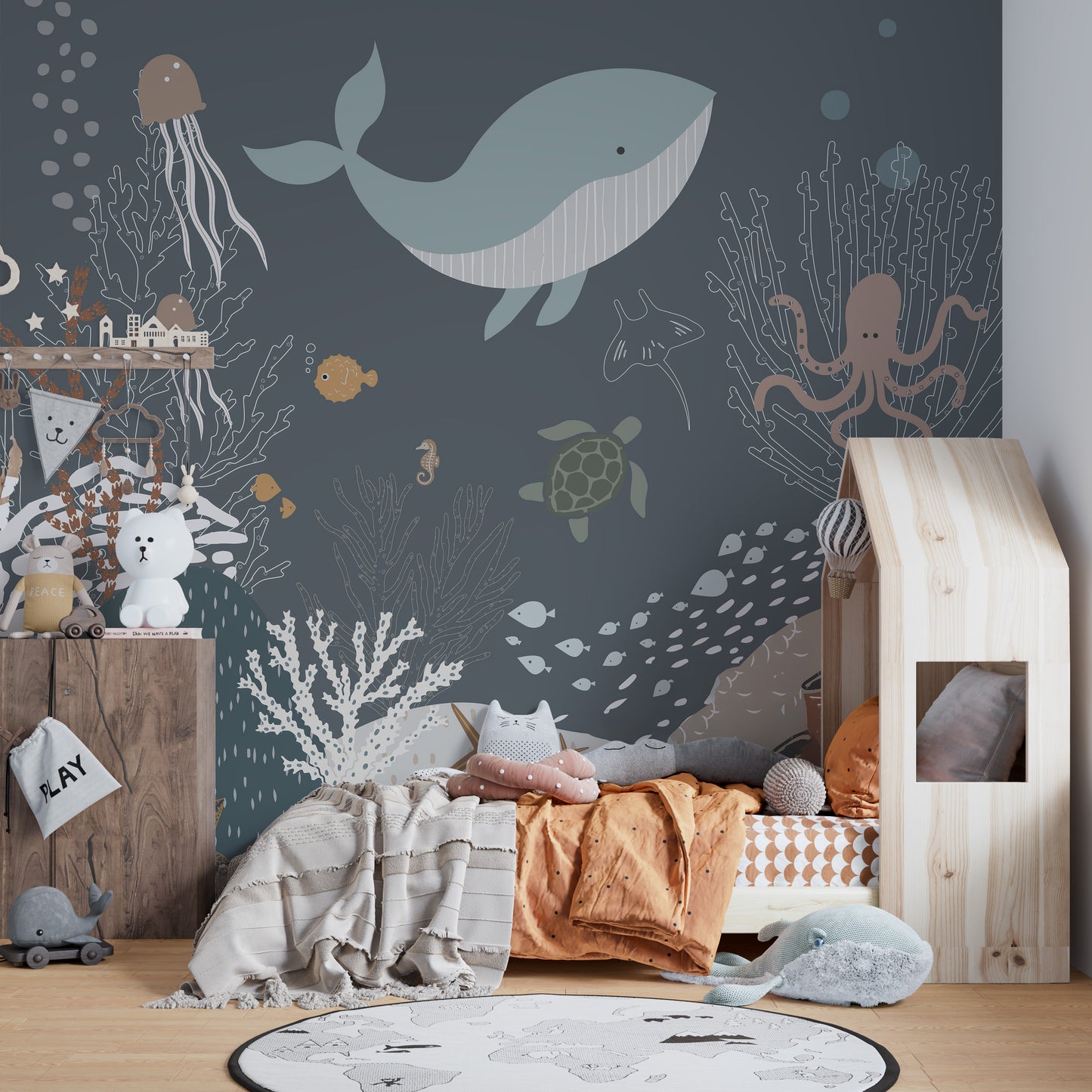 Sea creatures underwater mural