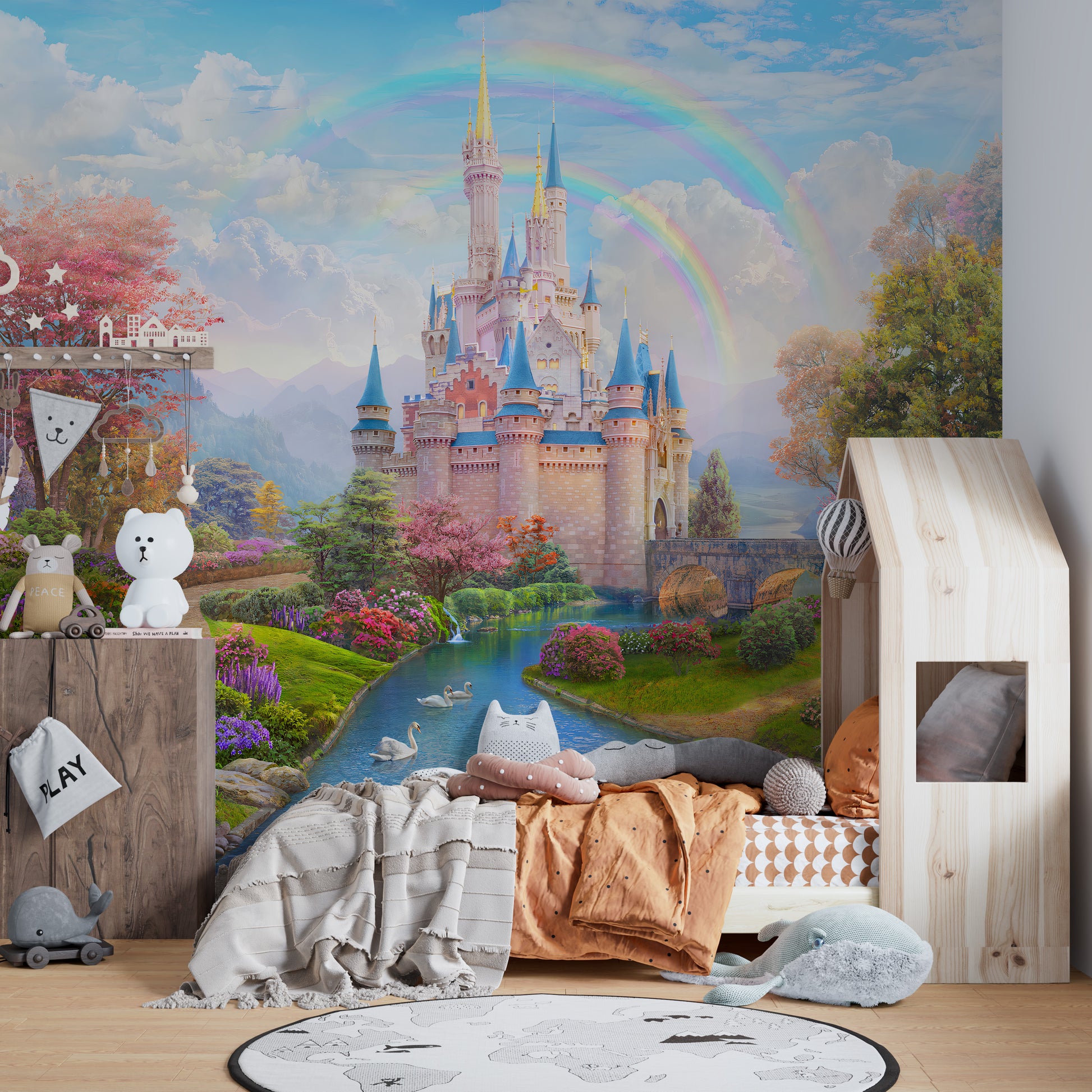 Enchanting princess castle wallpaper in pink
