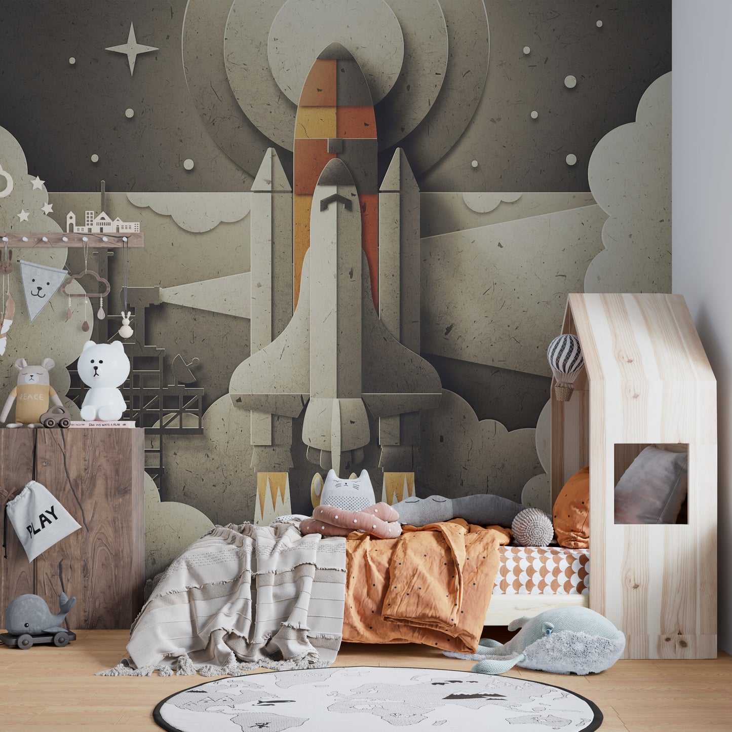 Fun space-themed wallpaper for young explorers
