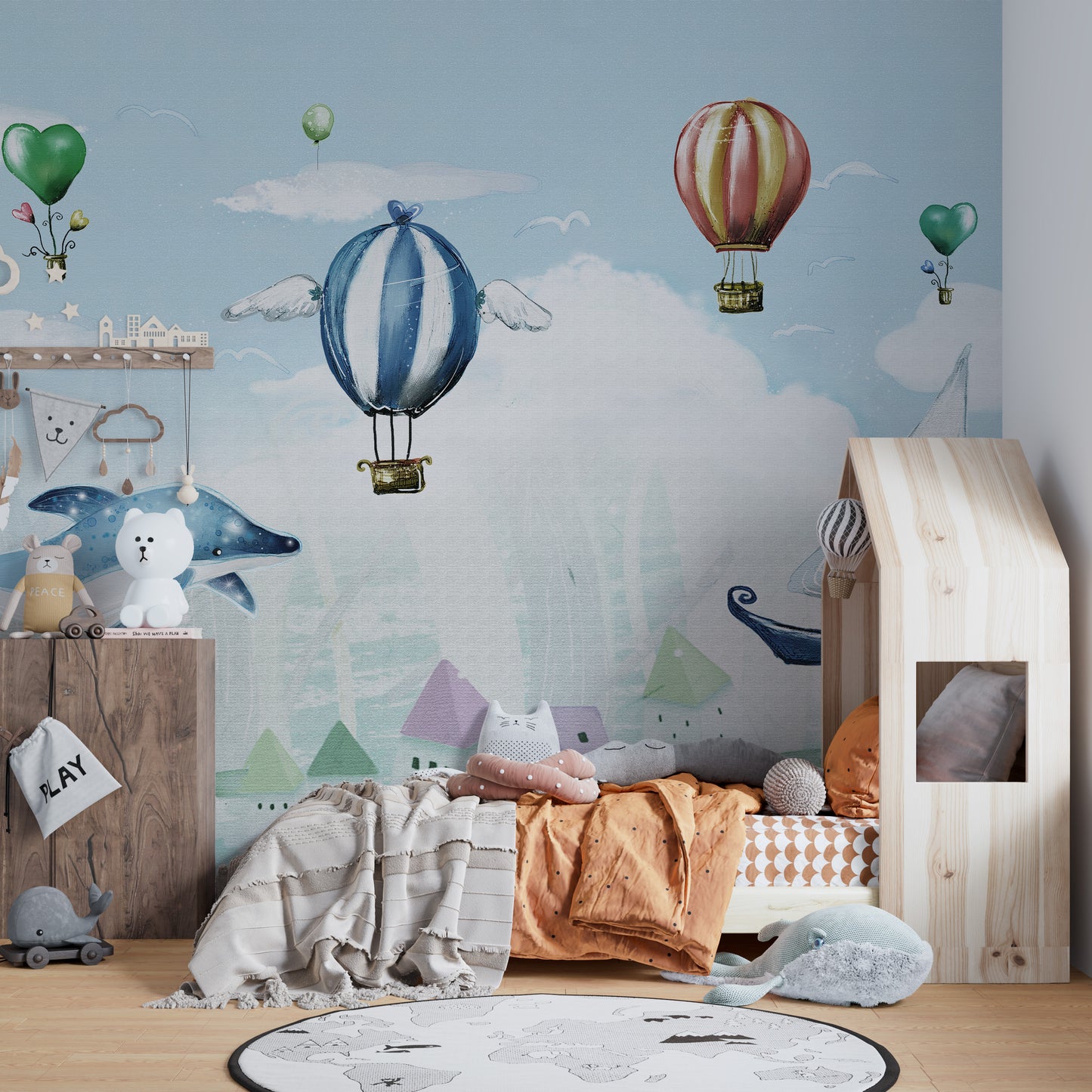 Floating balloons dreamscape wallpaper for kids
