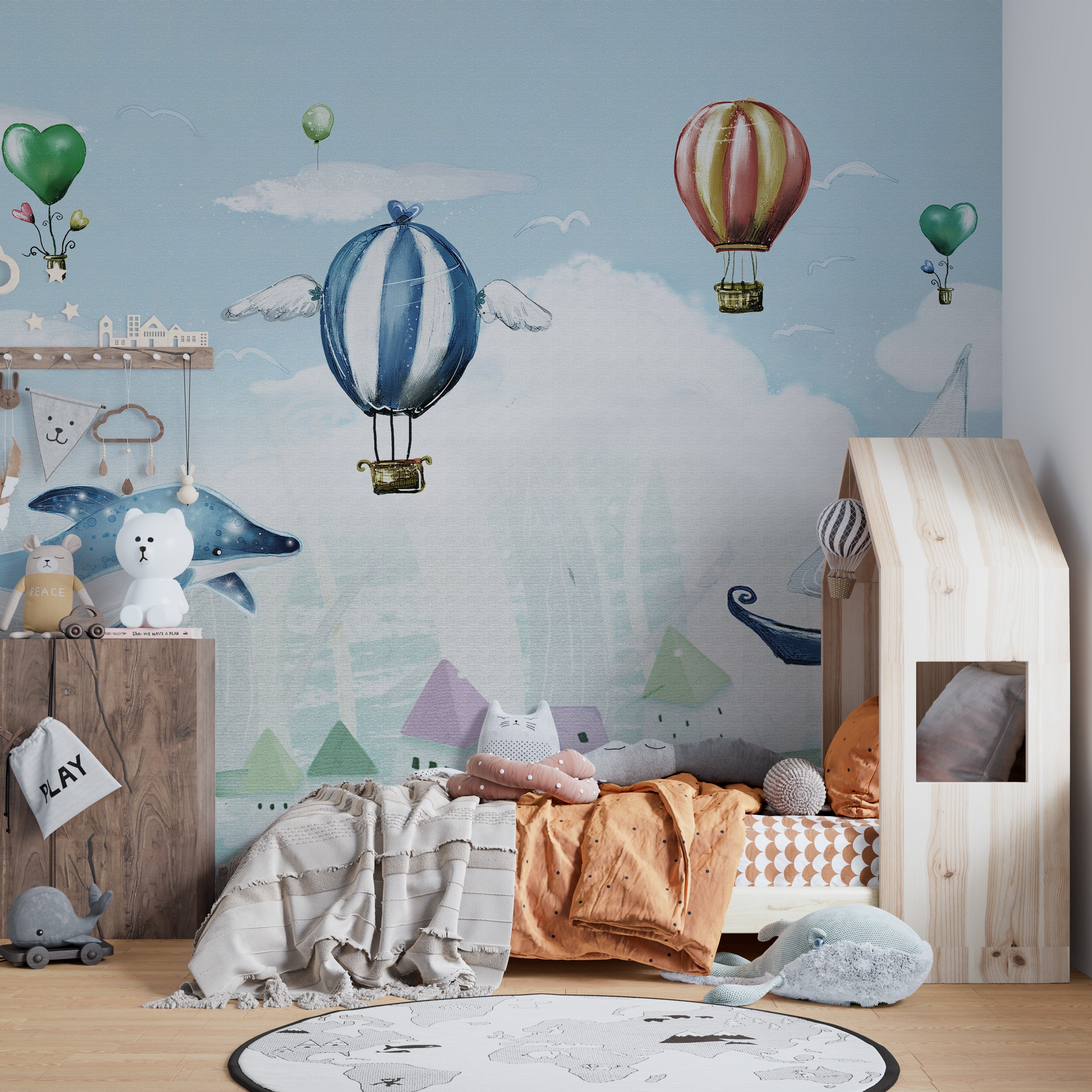 Floating balloons dreamscape wallpaper for kids
