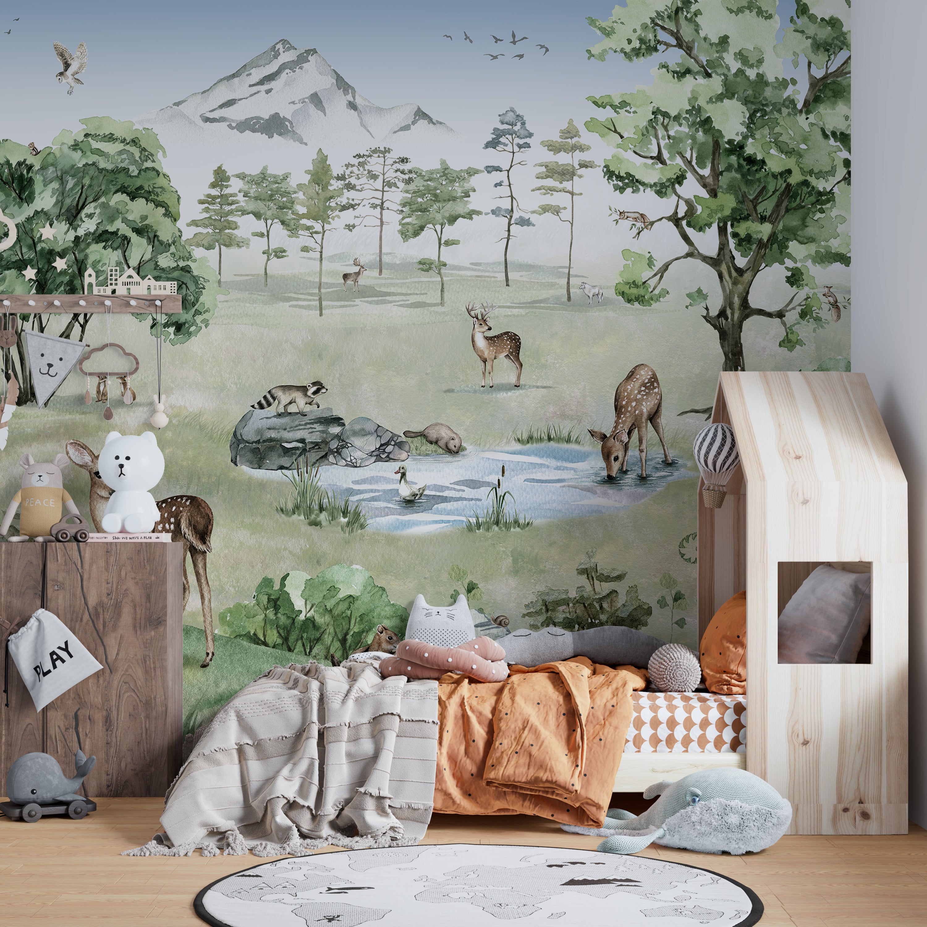 Forest deer mural perfect for nature-inspired interiors.
