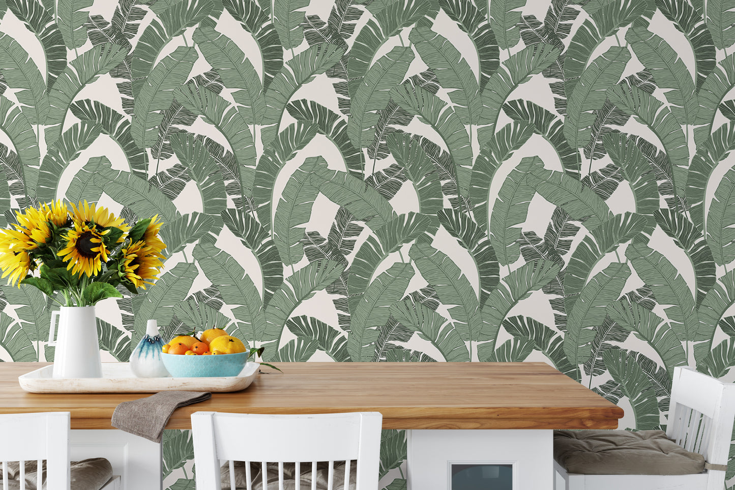 Banana Leaf Green Color Repeat Pattern Wallpaper