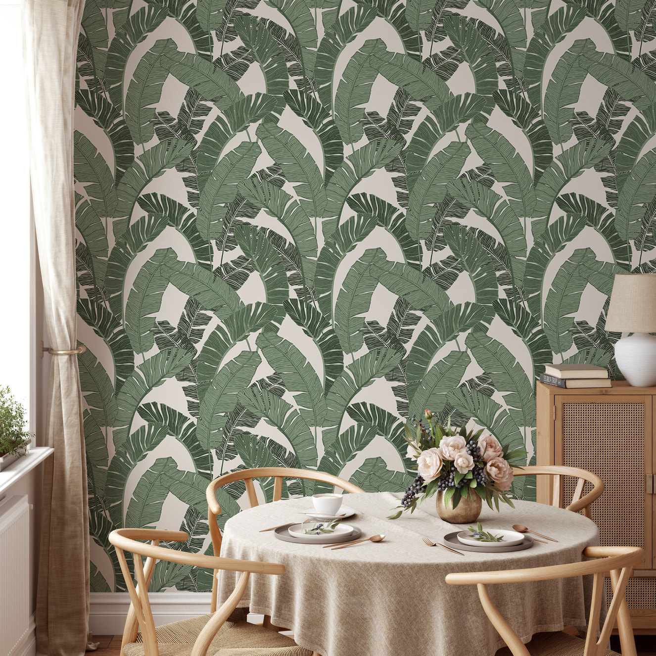 Banana Leaf Green Color Repeat Pattern Wallpaper