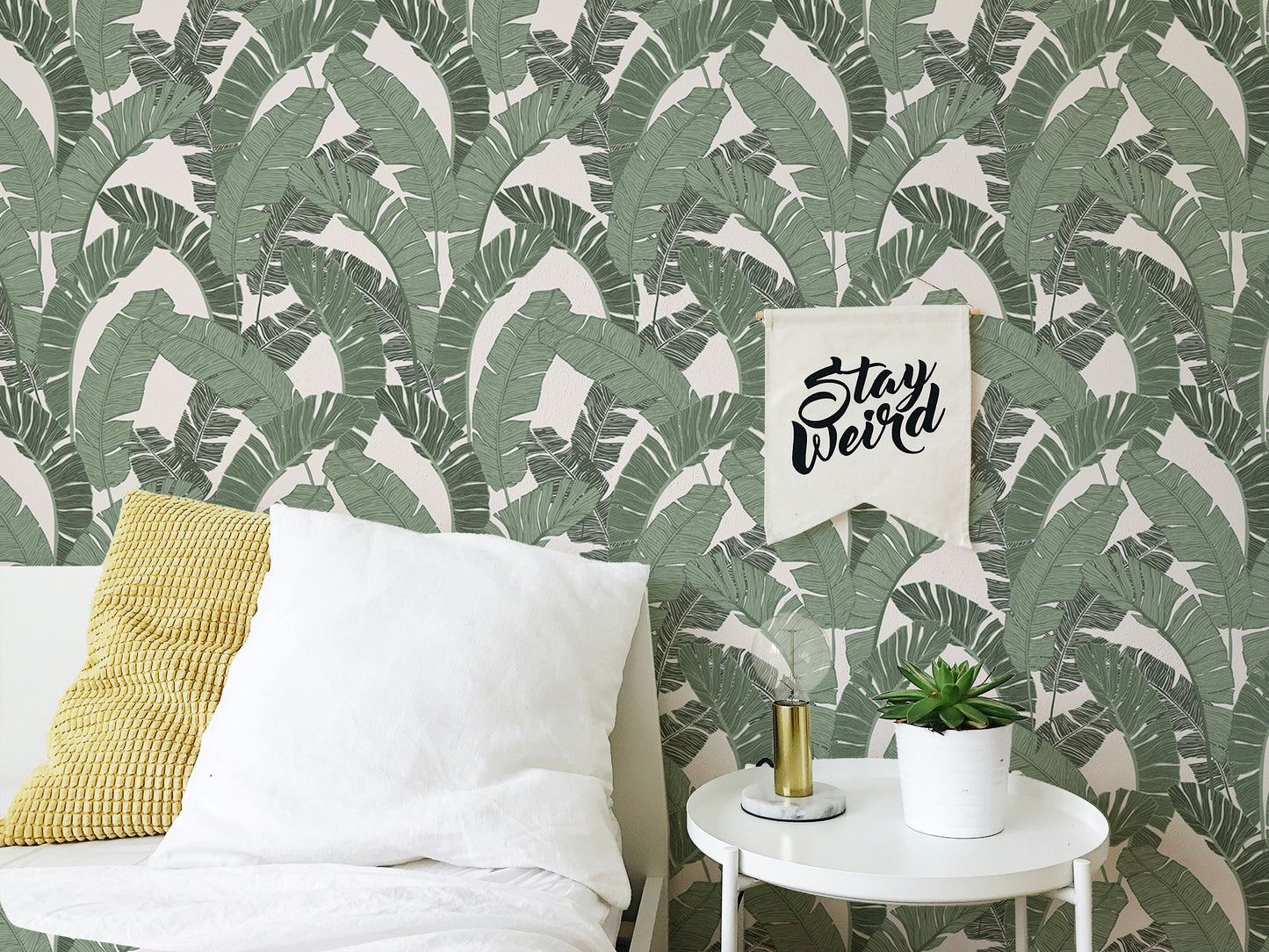 Banana Leaf Green Color Repeat Pattern Wallpaper