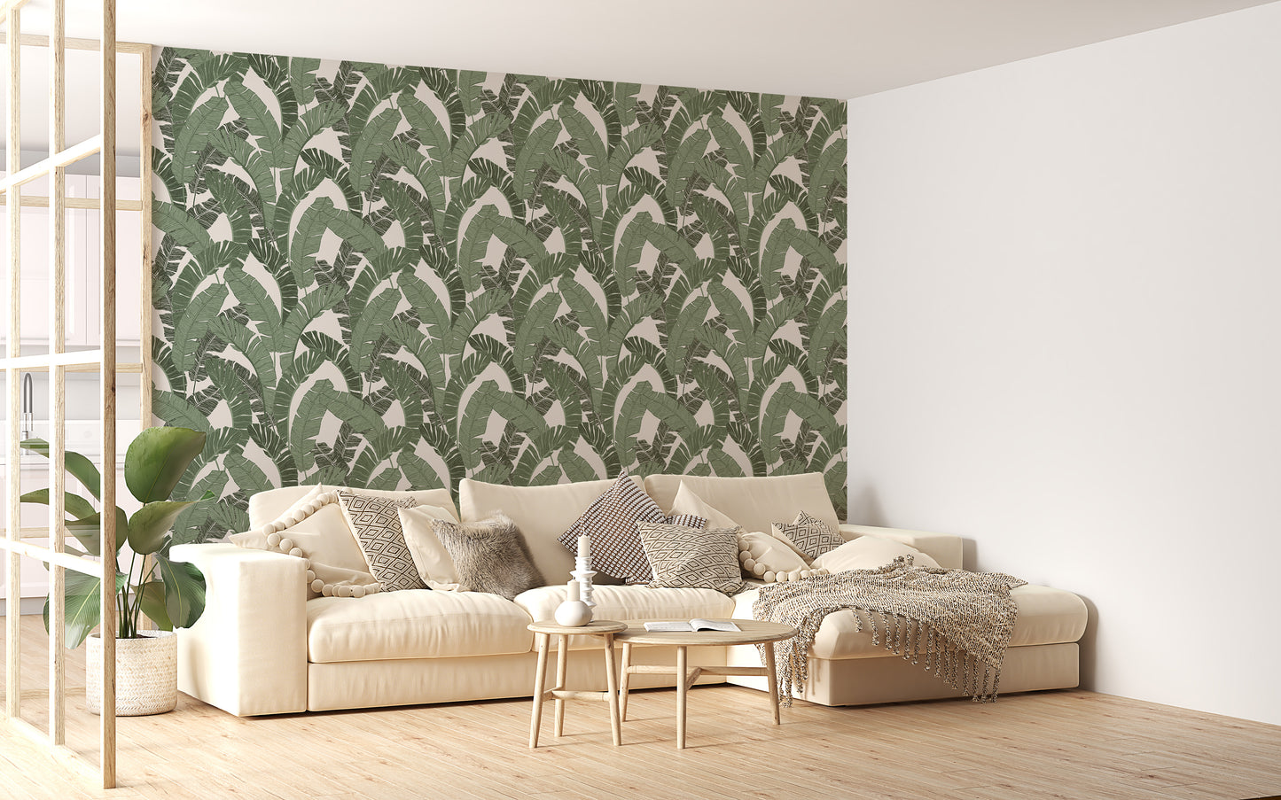 Banana Leaf Green Color Repeat Pattern Wallpaper