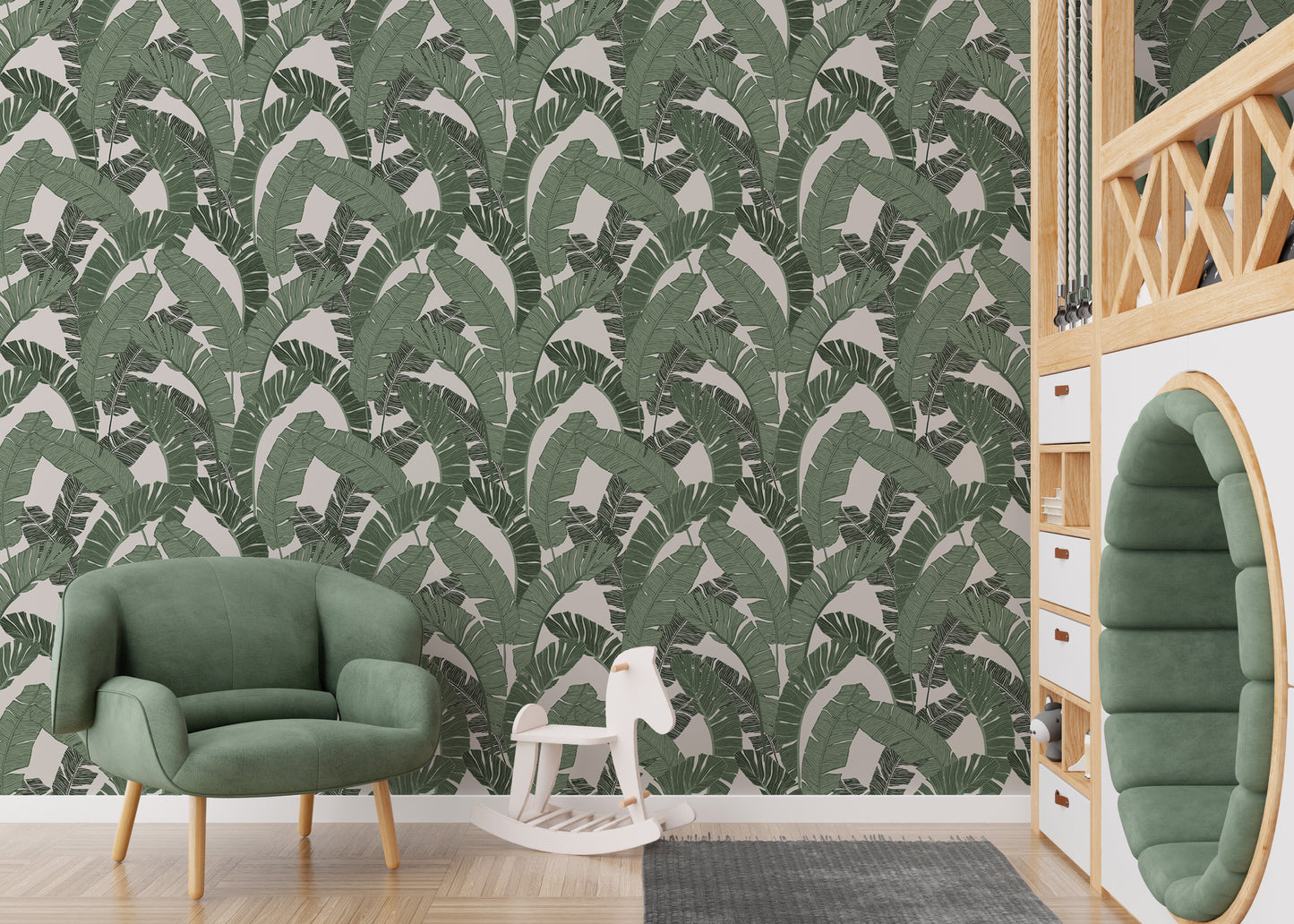 Banana Leaf Green Color Repeat Pattern Wallpaper