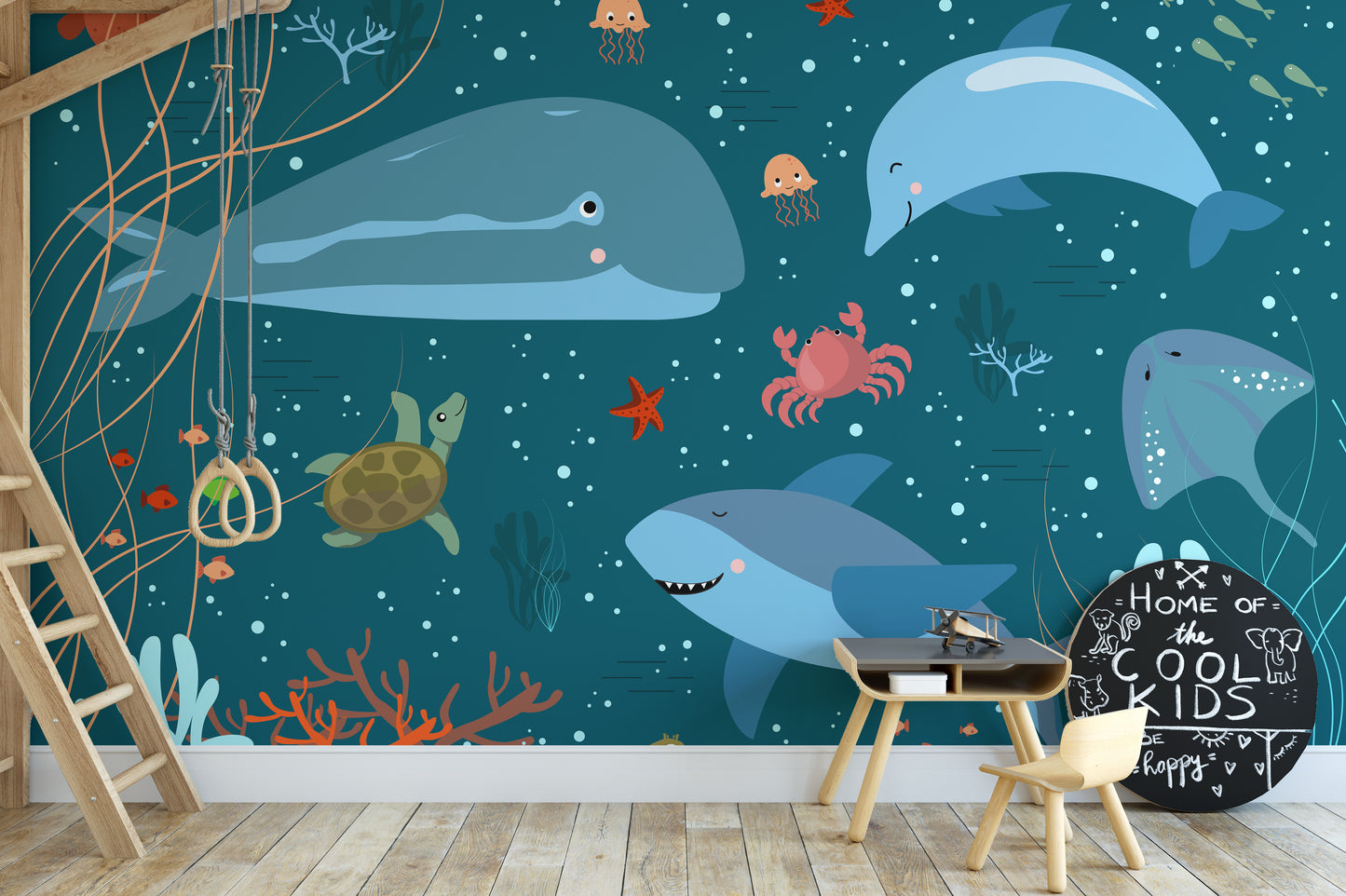 Marine life-themed wallpaper mural art
