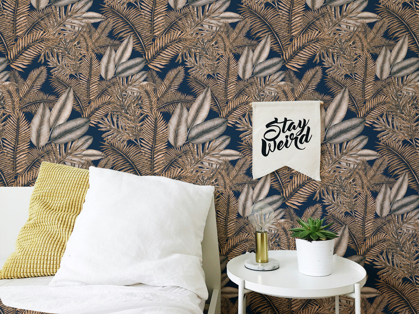 Brown Color Seamless Pattern Tropical Dry Leaves Wallpaper