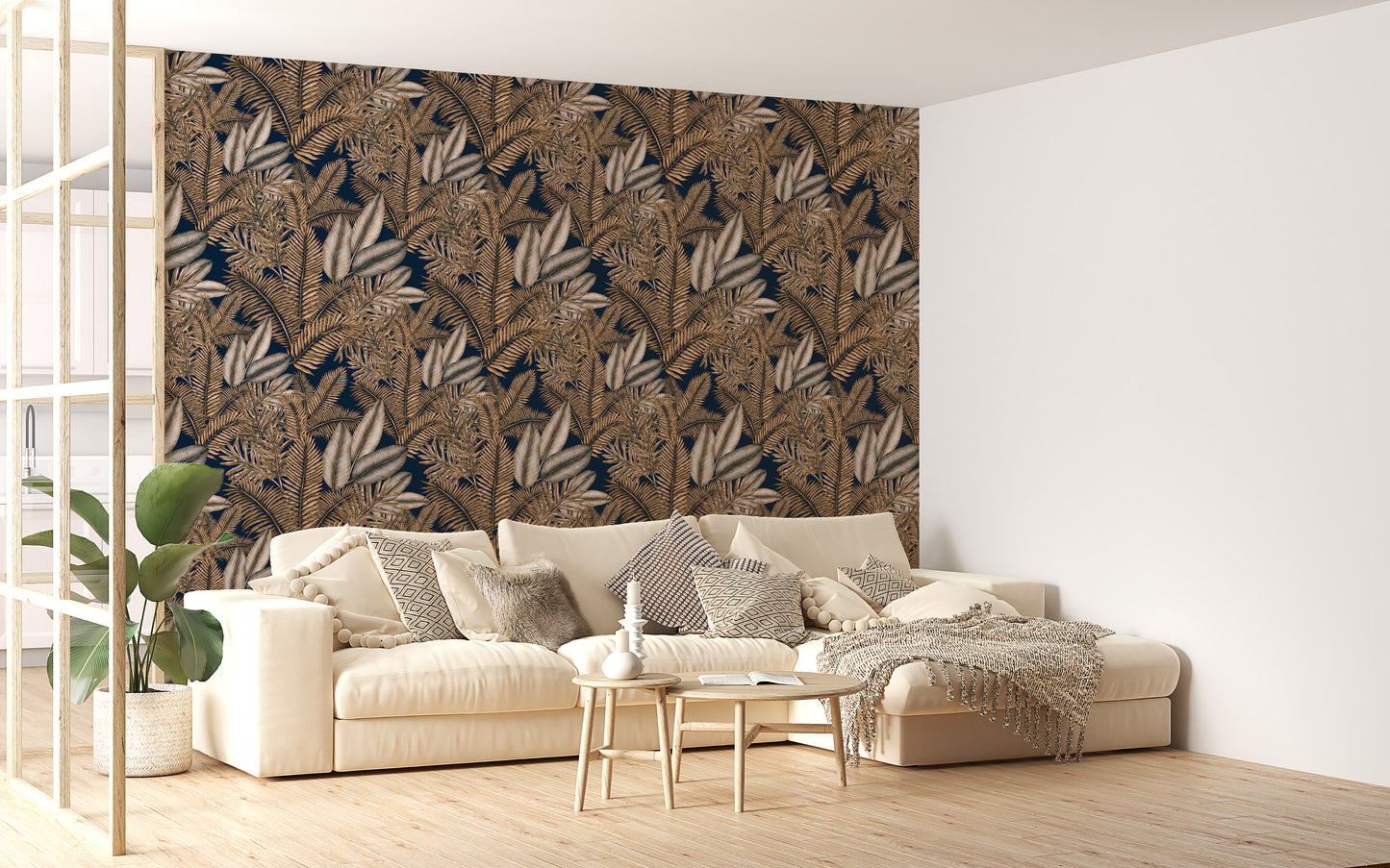 Brown Color Seamless Pattern Tropical Dry Leaves Wallpaper