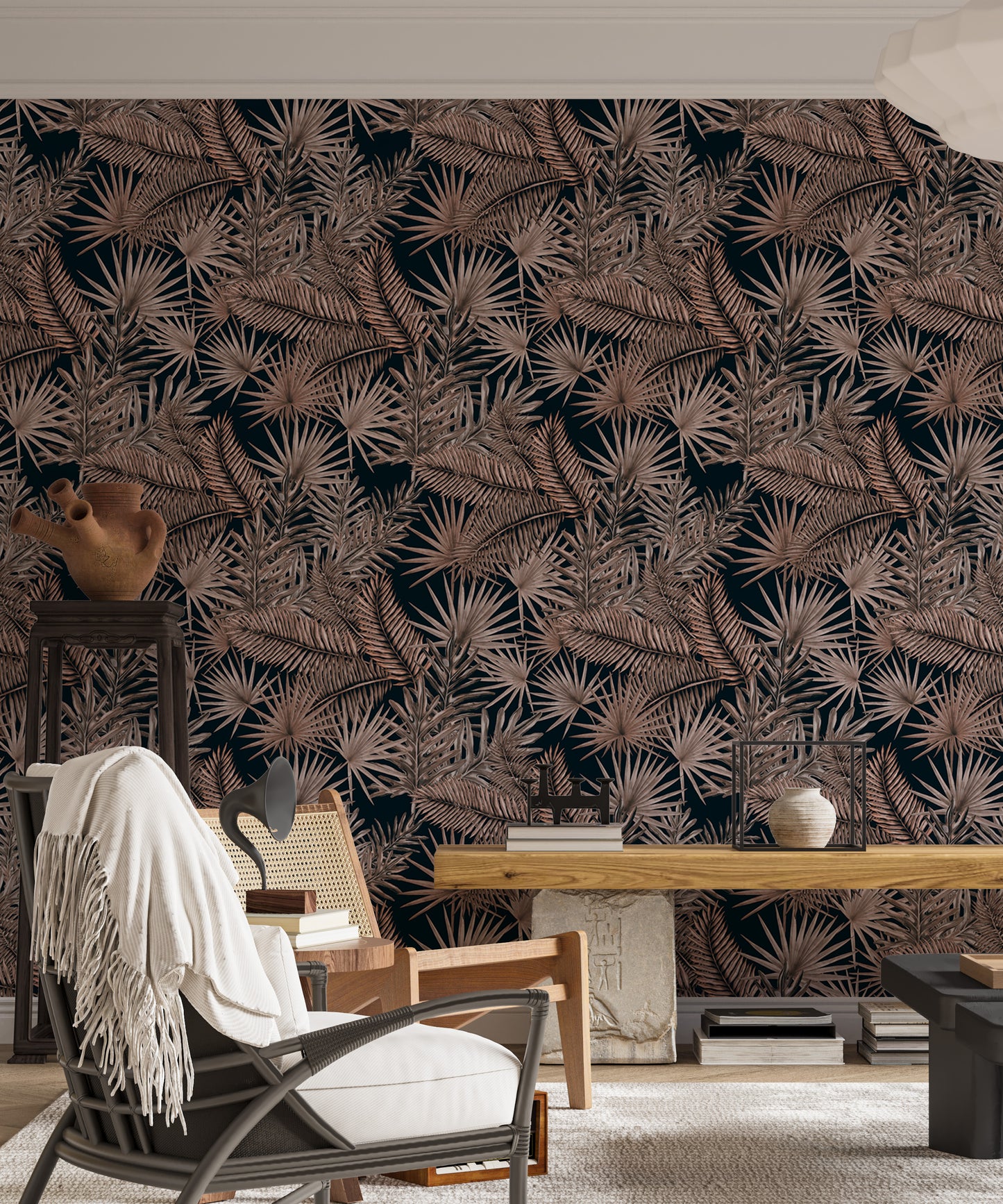 Boutique Jungle Glam Tropical Leaves Pattern Wallpaper