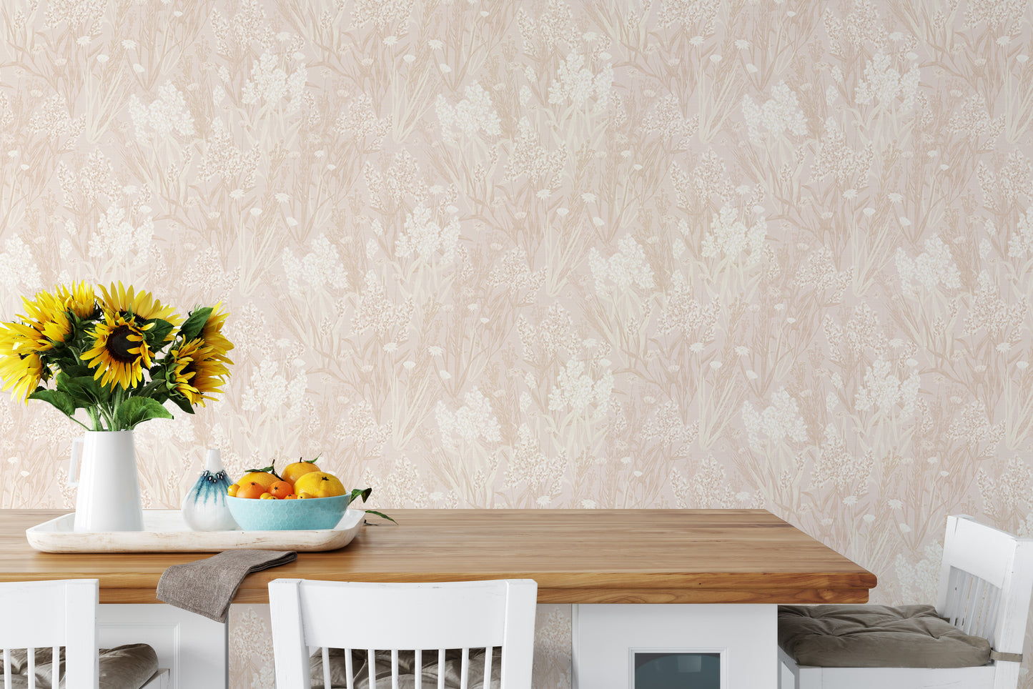 Pink Color Nostalgic Botanical Leaf Pattern Wallpaper