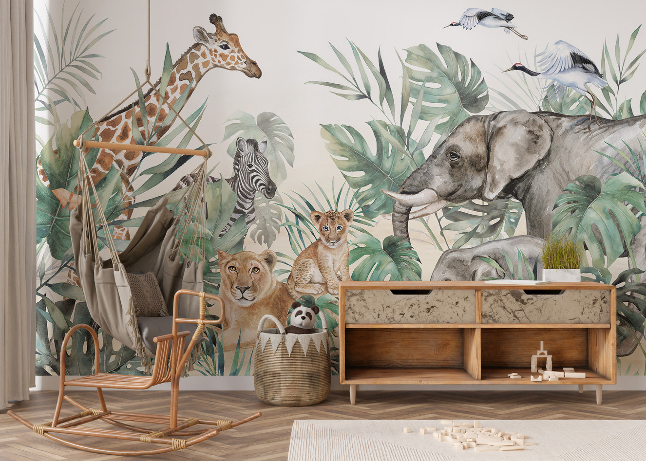 Royal creatures mural with artistic elegance