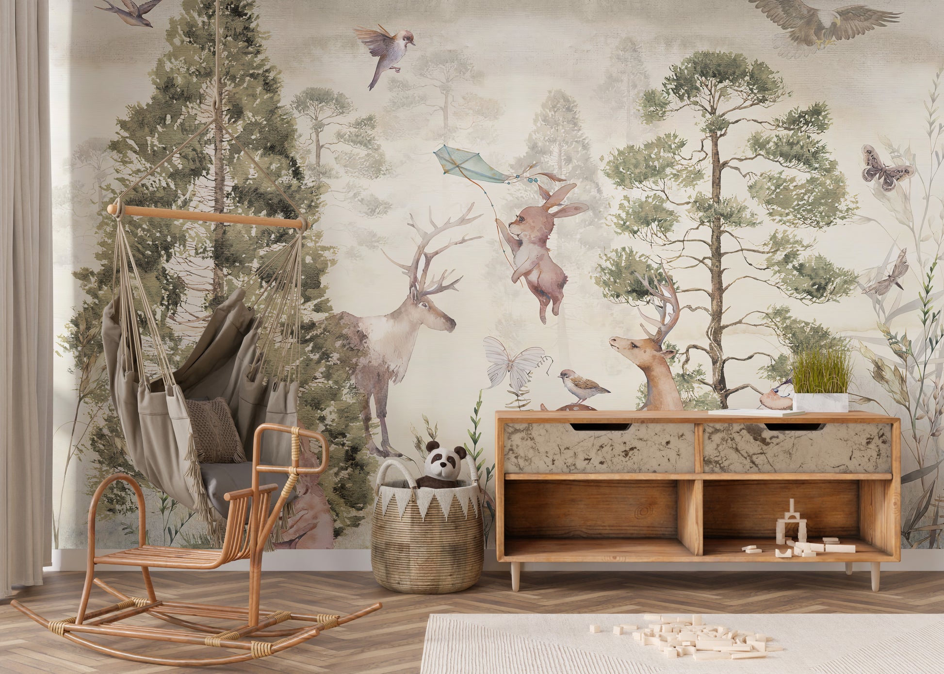 Wildlife mural depicting a tranquil environment