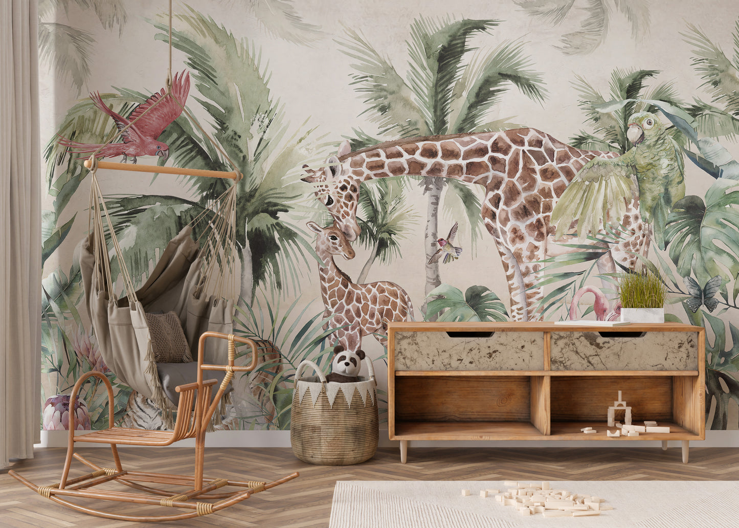 Giraffe and Tiger Forest Wallpaper for Walls