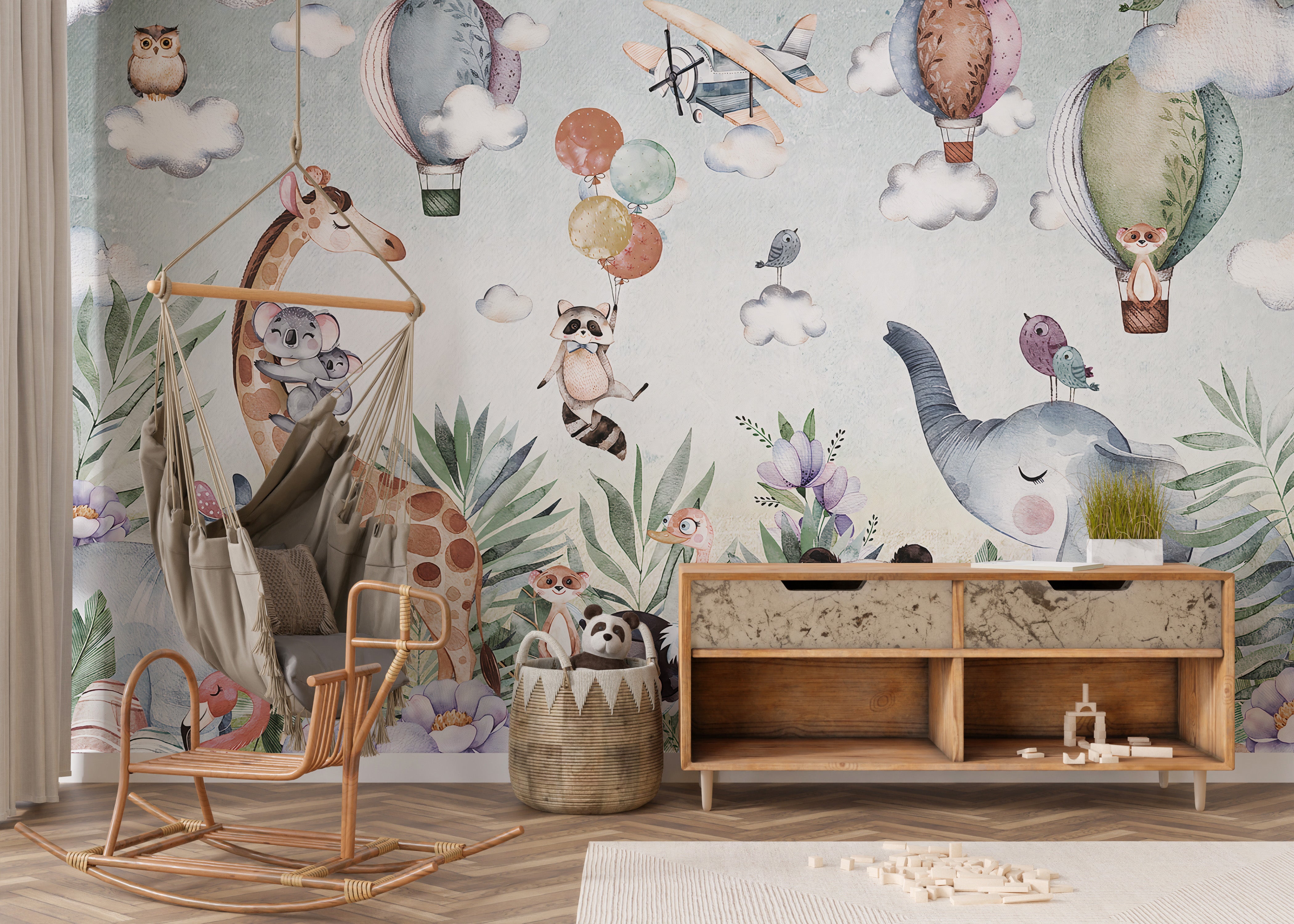 Textured wildlife wall mural for interiors
